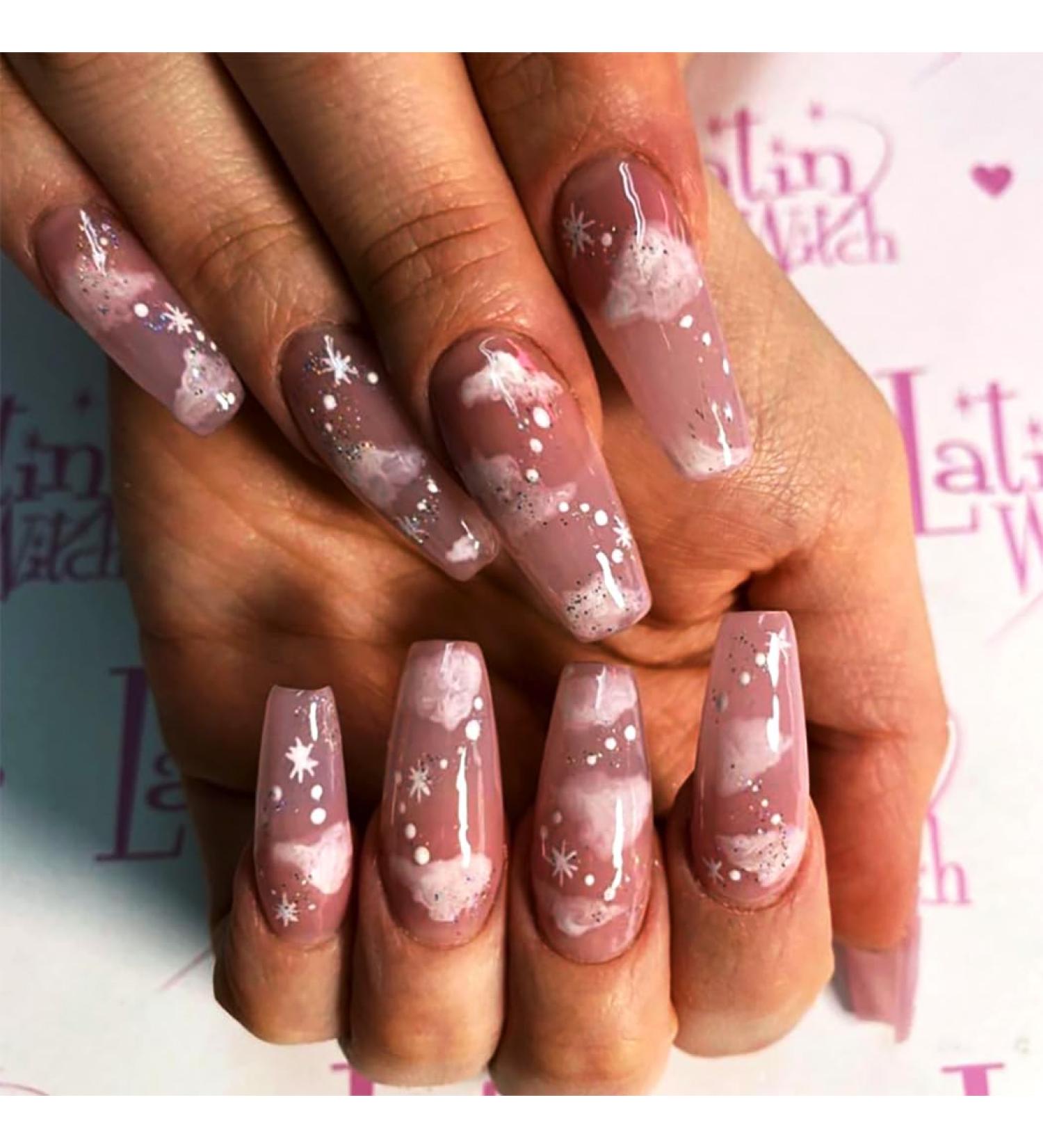 Buy Brishow Long Pink Press-On Artificial Nails - 24 Ballerina Acrylic False Nails for Women & Girls - International Shipping Available - Buy Online on GoSupps.com