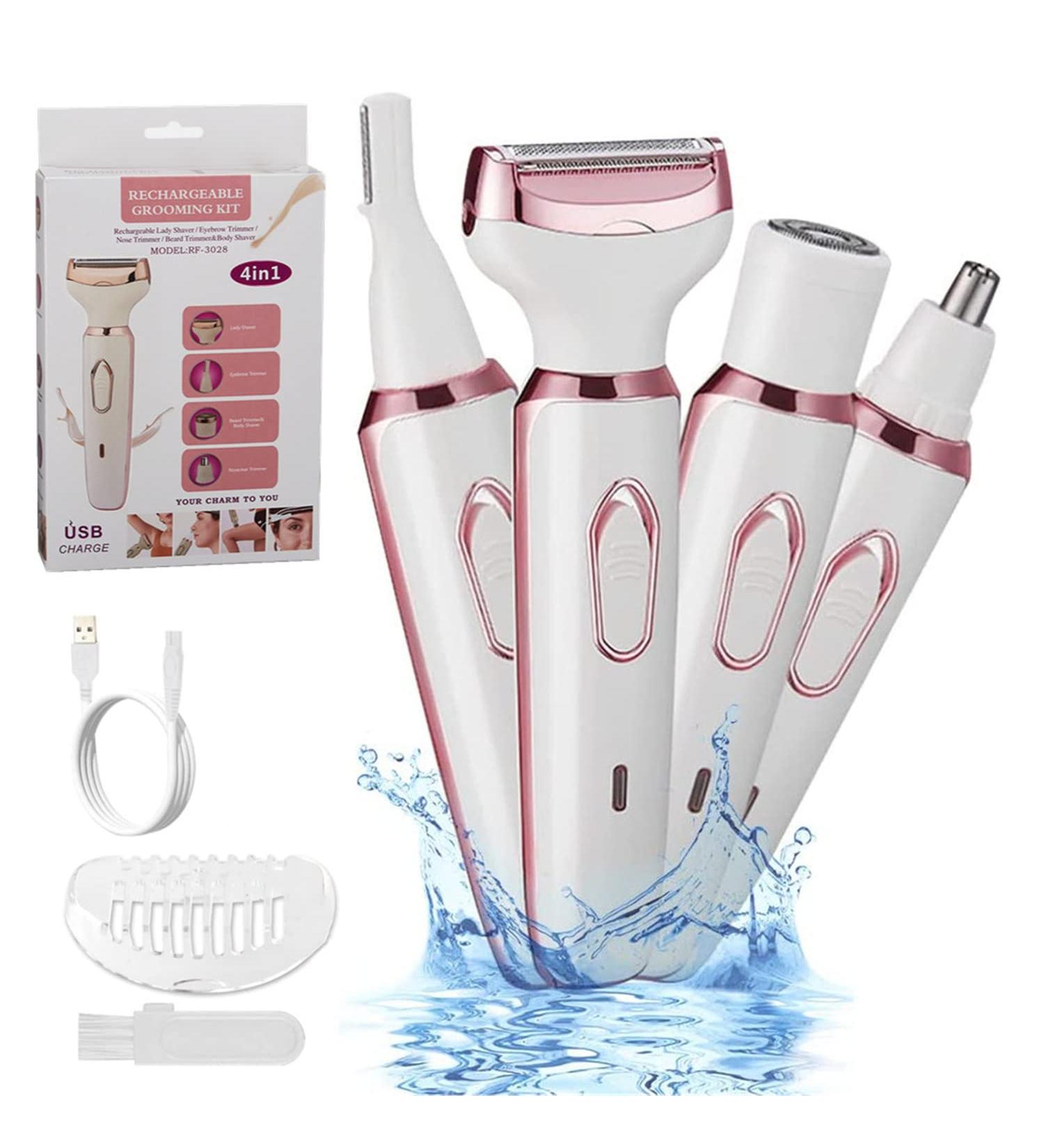 4 In 1 Portable Electric Shaver for Women Razors Women Electric Wet and Dry Women's Body Hair Trimmer USB Rechargeable Gift for Women (Pink) - Buy Online on GoSupps.com