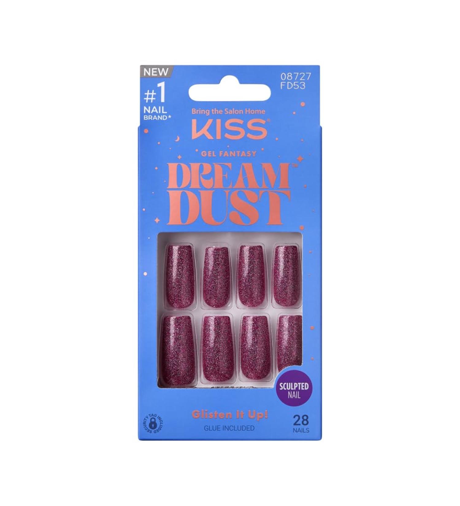 KISS False Nails Kit - Dreamdust Gel Sculpted Nails | Long-Lasting Square Shape with Glitter | Stick & Glue Included | Shop Trendy Glue-On Nails Worldwide - Buy Online on GoSupps.com