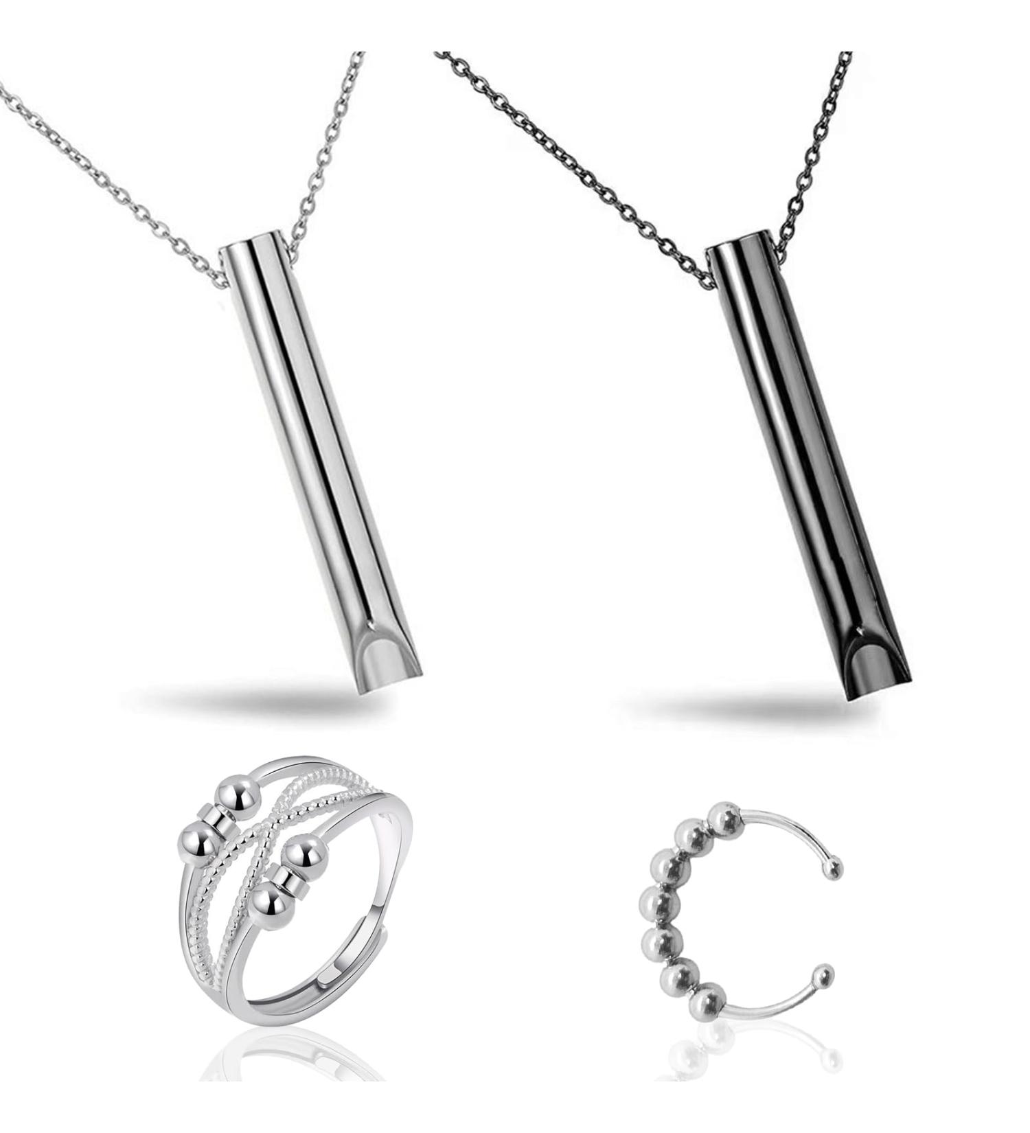 INBOLM 4PCS Anxiety Necklace Breathing Fidget Ring Stress Relief Mindful Breathing Necklaces Rings Portable Stress Relief Mindful Necklace Set for Men Women Meditation Anxiety Relief Relaxation - Buy Online on GoSupps.com