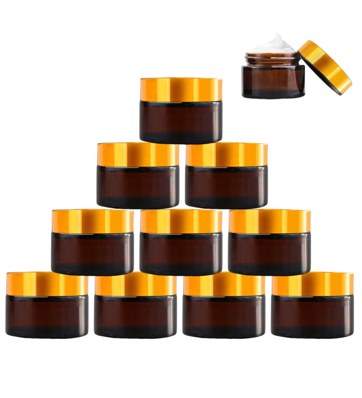 SUQURTOM 10-Pack 20ml Amber Glass Cosmetic Containers - Refillable Cream Lotion & Essential Oil Bottles - Buy Online on GoSupps.com