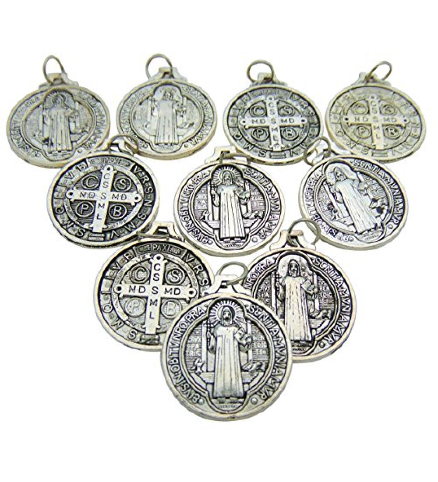 CB Set of 10 St Benedict Medals 7/8 Inch Metal Saint Pendant Bulk Lot
