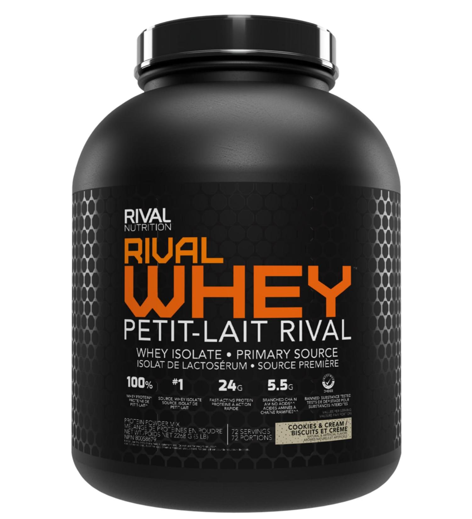 Rival Nutrition Rival Whey Protein Powder | 100% Whey Protein Isolate Sourced Protein Powder | 24g Protein 5g BCAAs Low Fat Low Sugar | 72 Servings 5LB (Cookies & Cream) Cookies & Cream 5LB - Buy Online on GoSupps.com