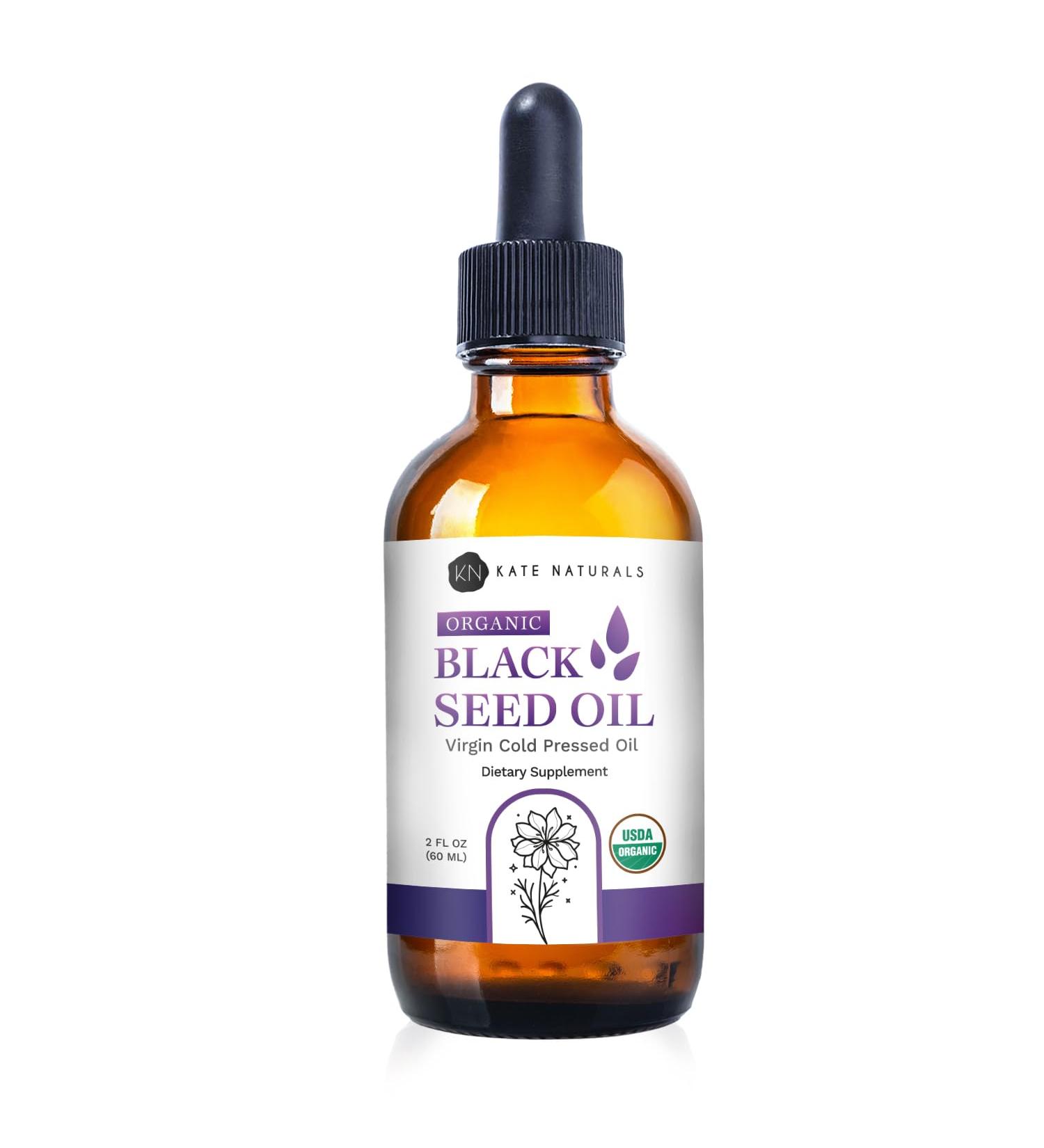 Kate Naturals Organic Black Seed Oil (2oz, Virgin, Cold Pressed, Non-GMO) Liquid Nigella Sativa for Immune Support & Digestion. Pure Blackseed Cumin Oil for Hair and Skin 2 Fl Oz (Pack of 1) - Buy Online on GoSupps.com