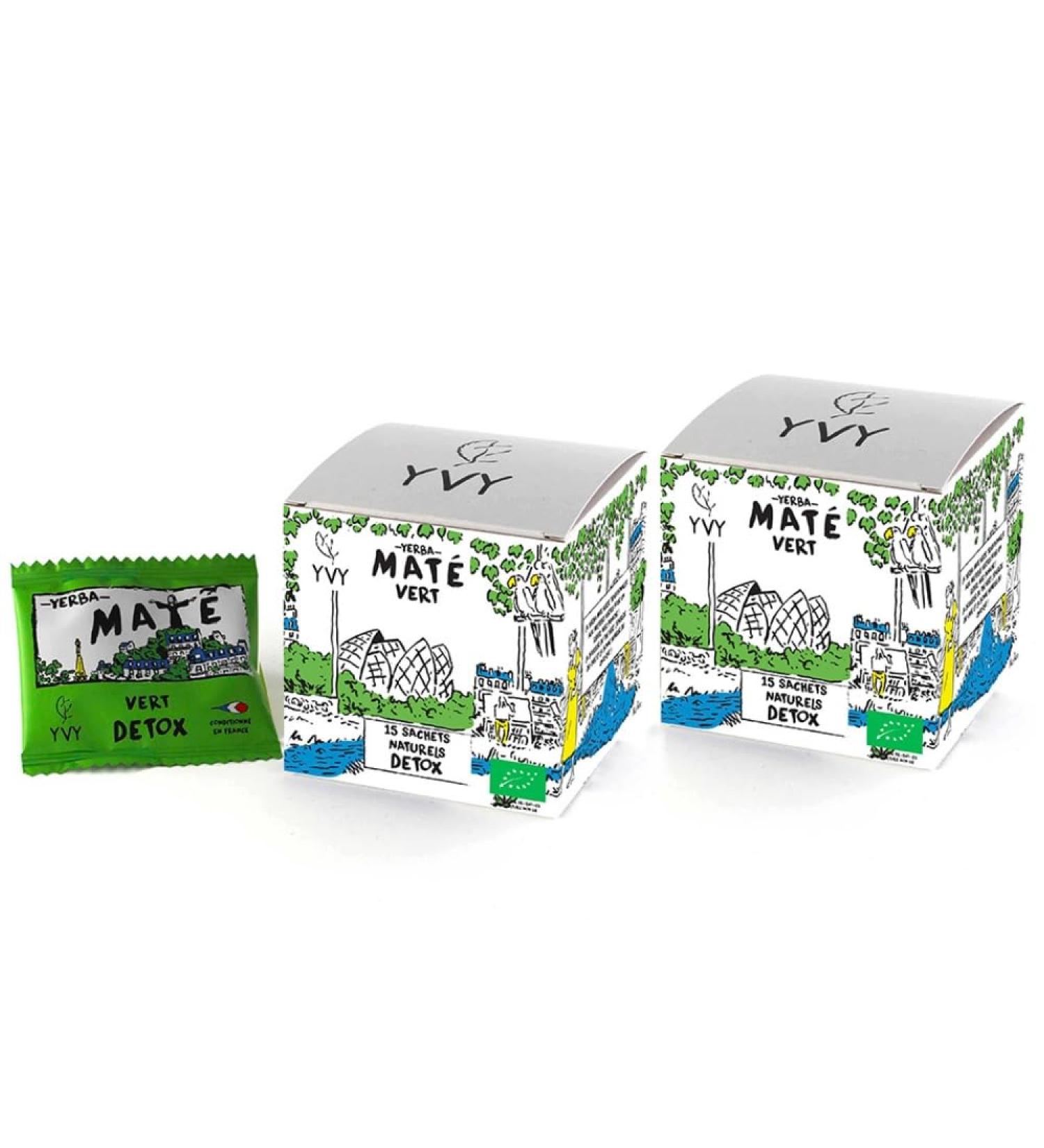 YVY MAT Yerba Mate Vert Bio Grand Cru | Lot de 2 bo tes | Format pratique 15 sachets de th mat | 100% feuilles Bio Non Fum Sans Tige Sans Poussi re | Infusion proche du th vert | Boisson D tox 2x15 Sachets Original - Buy Online on GoSupps.com