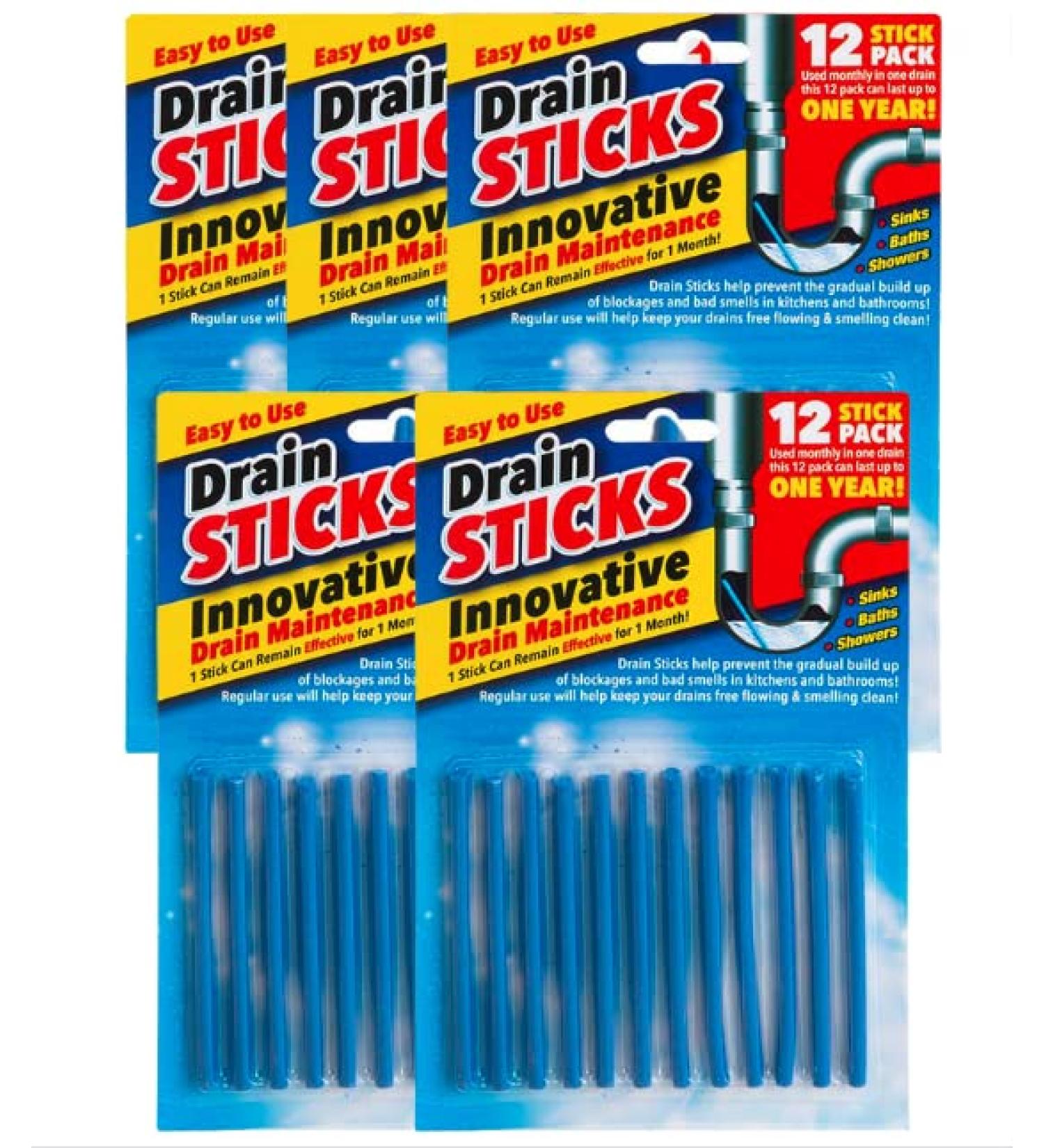 Drain Sticks x60 Easy to Use Fast & Effective Drain Cleaning Sticks for Sinks Baths & Showers - Prevents Build Up Blockages & Bad Smells in Kitchens & Bathrooms - Buy Online on GoSupps.com