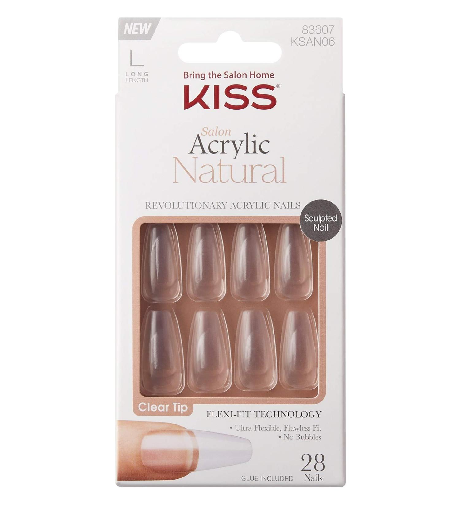 Kiss Salon Acrylic Natural 28 Count Nails Clear Long Length (Pack of 2)