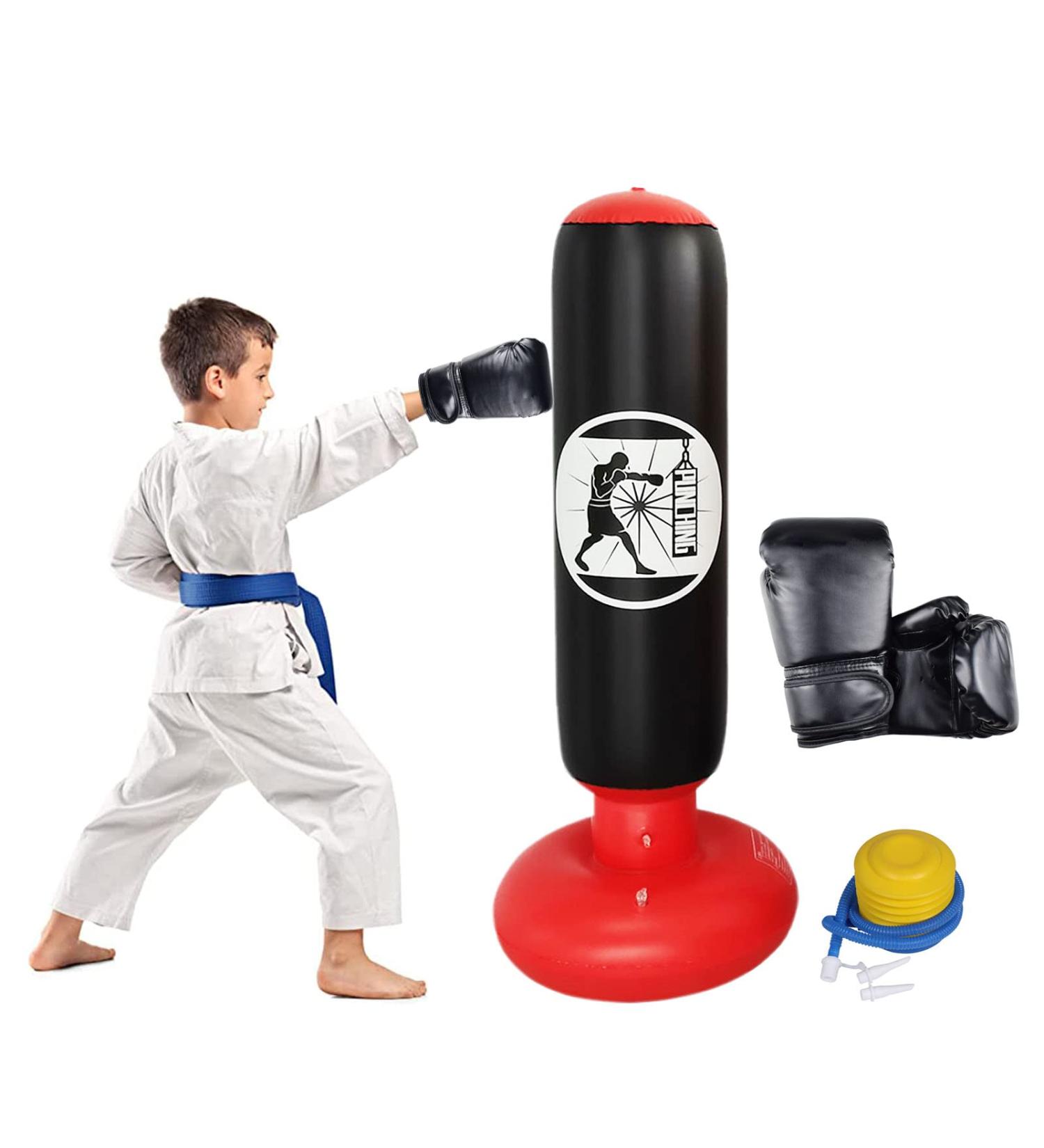 Kids Boxing Practice Set - Punching Bag for 3-8 Years with Gloves & Air Pump, Black - Buy Online on GoSupps.com