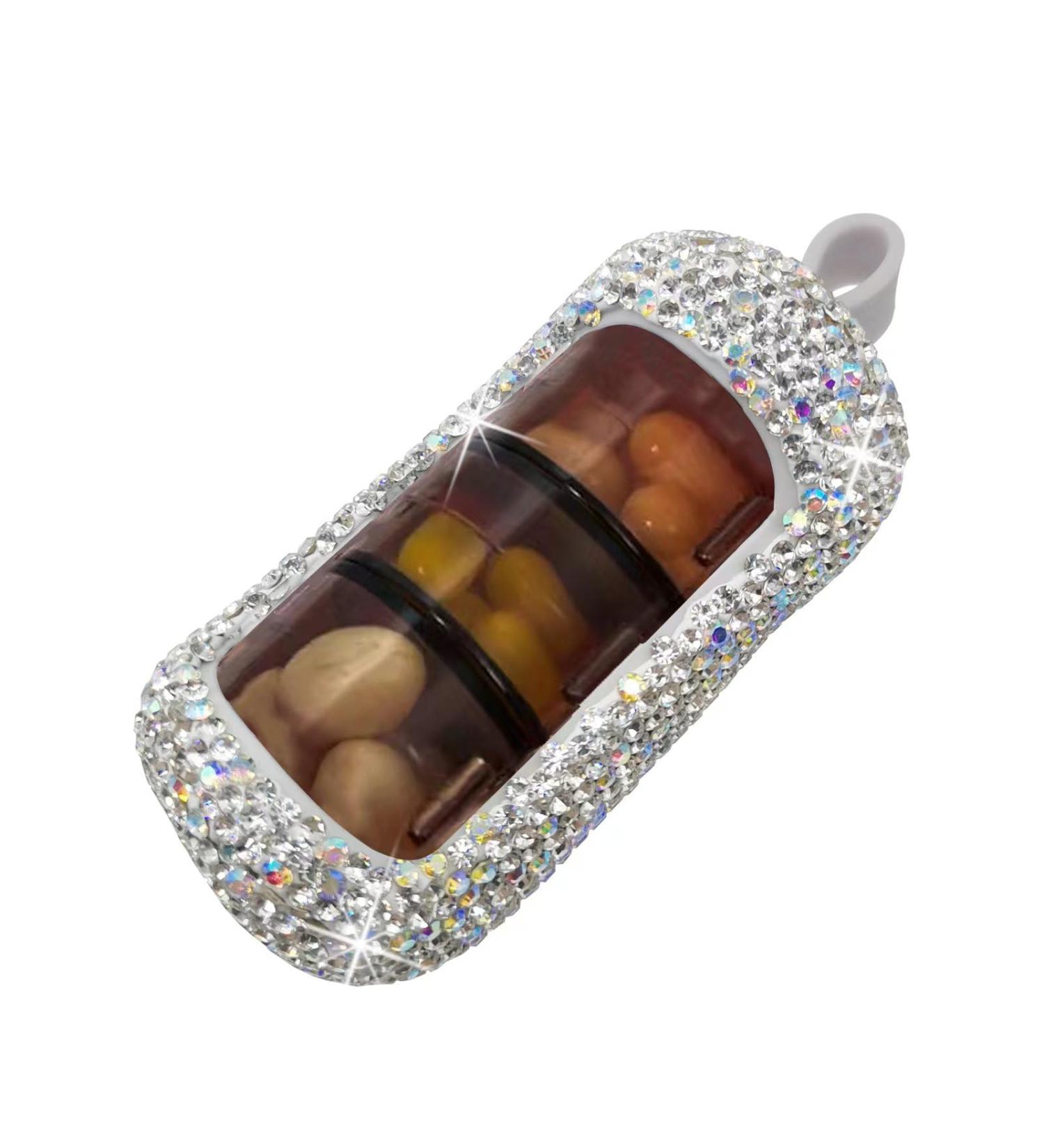 Stylish Bling Pill Organizer - Compact & Travel-Friendly Silver Pill Box for Purse - Sparkling Design Medicine Holder - Buy Online on GoSupps.com