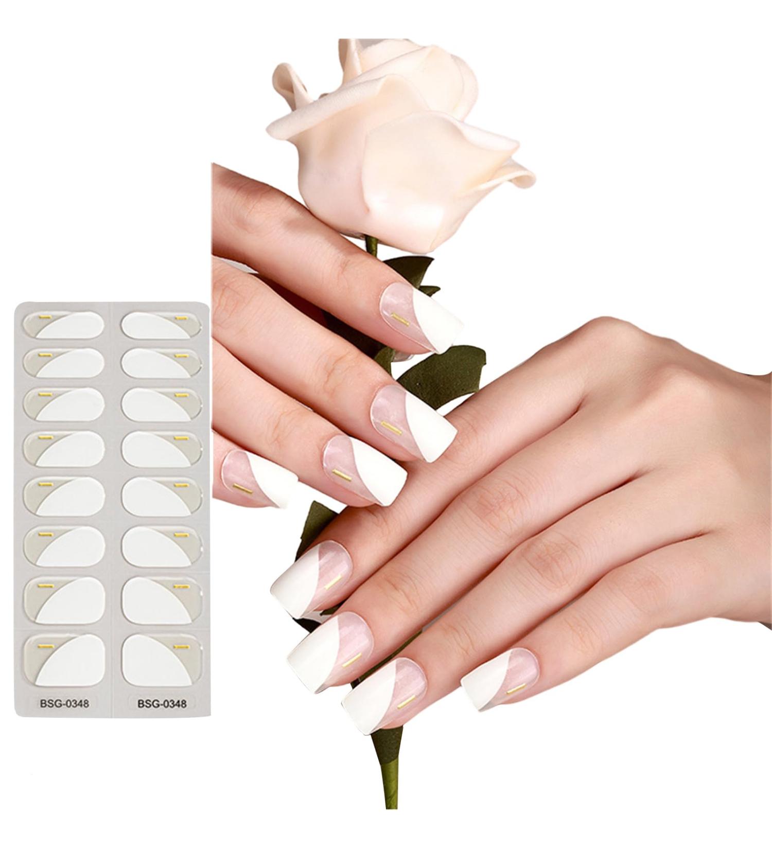 Semi Cured Gel Nail Strips Patches Sliders UV/LED Lamp Cured Adhesive Long Lasting Full Cover Gel Nail Stcikers Manicure Self Adhesive Nail Wraps Wedding Nail Stickers Party Nail Art Bsg0348 - Buy Online on GoSupps.com