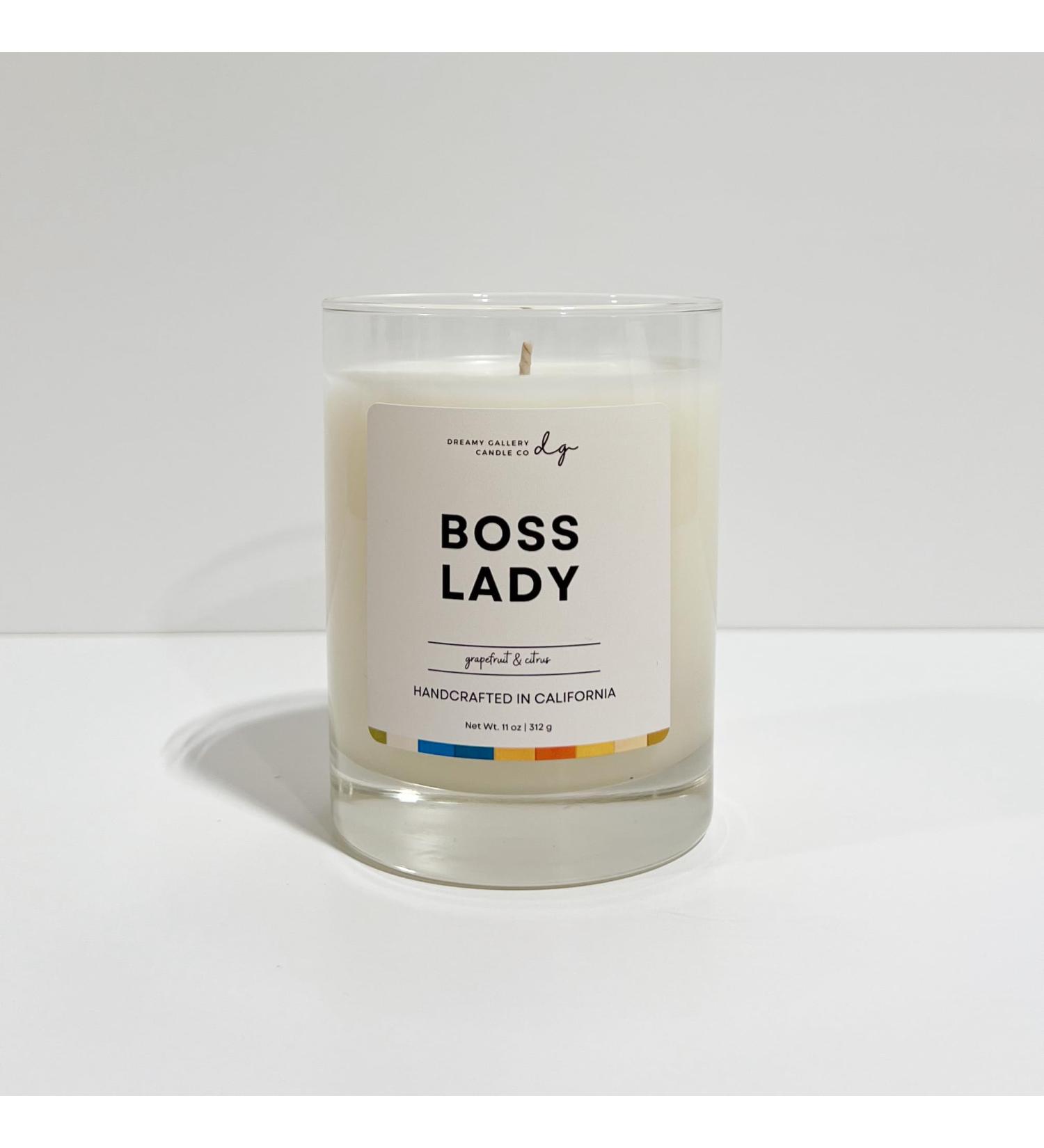 Dreamy Gallery Candle Co. BOSS Lady Soy Wax Candle (11 oz) 65-80 Long Burn Time Luxury Scented for Home Cotton Lead-Free Wick Glass Rock Vessel