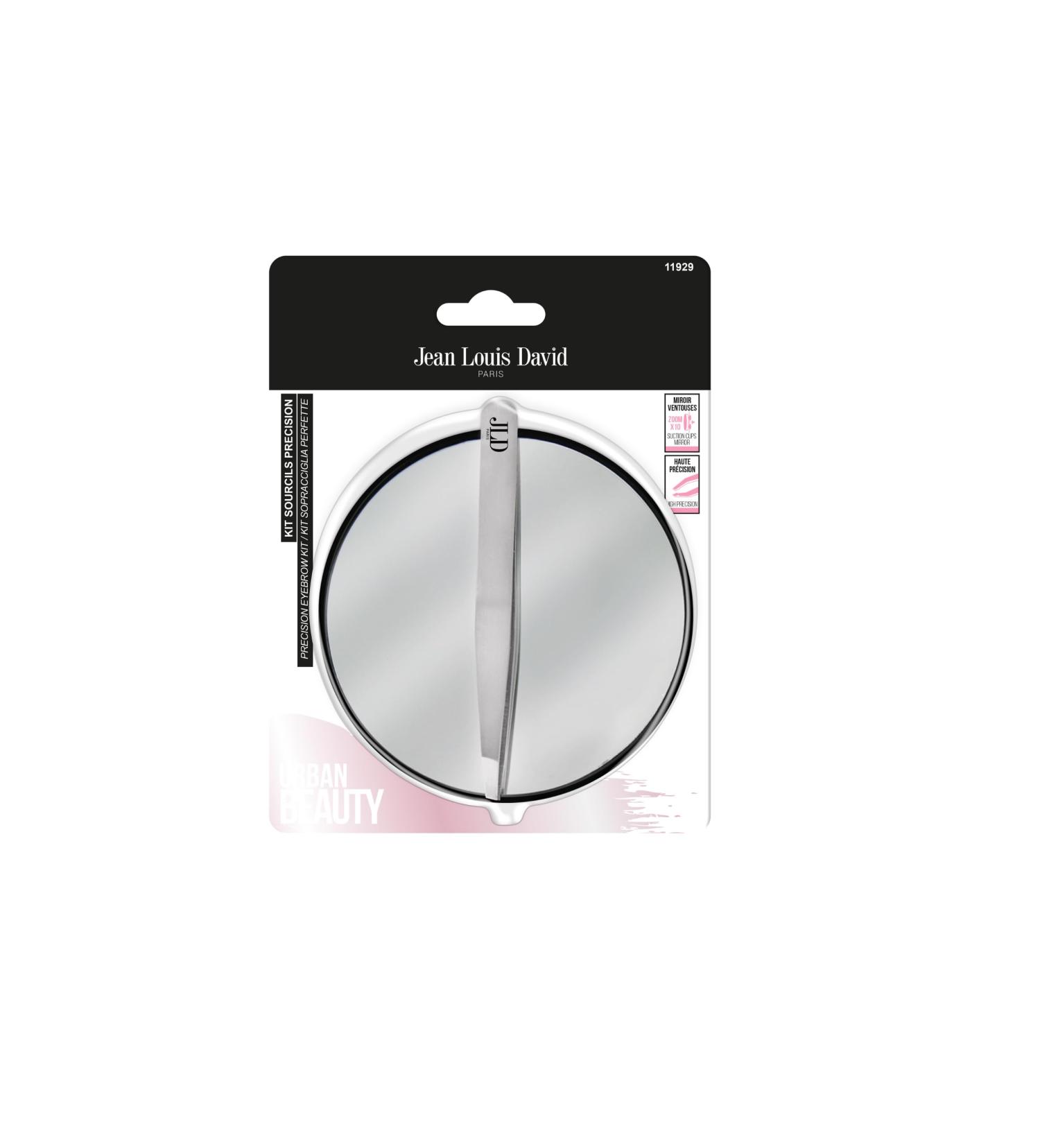 Jean Louis David - Perfect Eyebrow Kit - 10x Magnification Mirror - Suction Cup Mirror - Tweezers - Extreme Precision