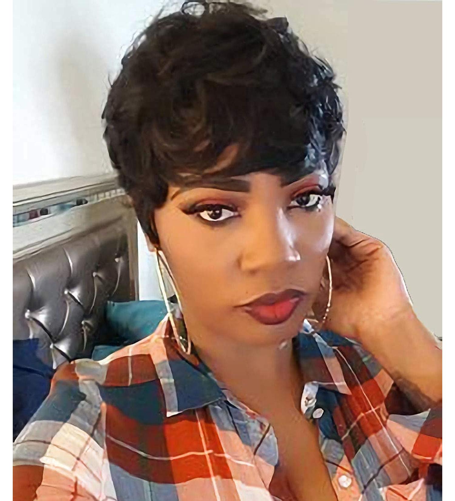 VRZ Human Hair Short Pixie Wig with Bangs - Black Layered Wavy Pixie Cut for Women - Buy Online on GoSupps.com