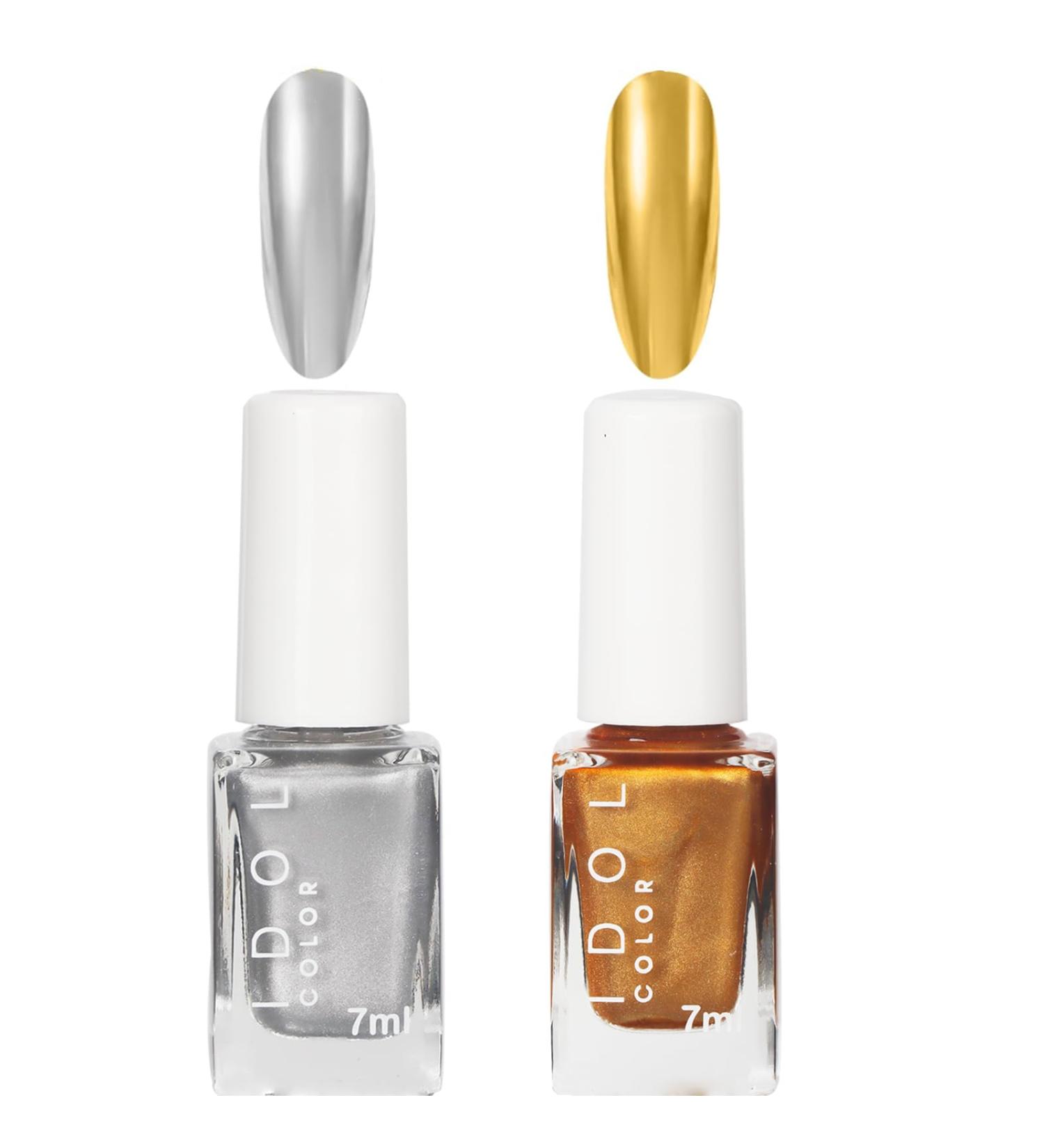 Metal Nail Polish - Mirror Nail Varnish Set - Silver Nail Polish and Gold Nail Varnish - Quick Drying Metallic Effect Nail Art Polish - Metallic Effect Nail Art Polish Non-Peelable - No UV Needed silver and gold - Buy Online on GoSupps.com
