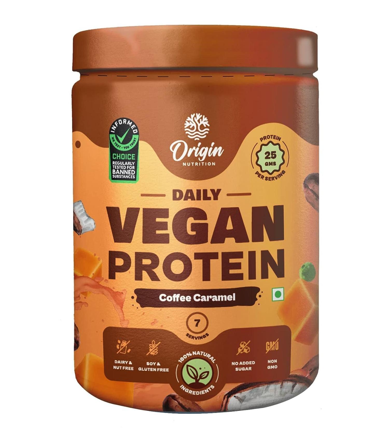 Buy Ori n#Nu ion 100% Natural Vegan Plant Protein Powder - Coffee Caramel Flavor 25g Protein Gluten & Dairy Free No Added Sugar 7 Servings - International Shipping Available - Buy Online on GoSupps.com