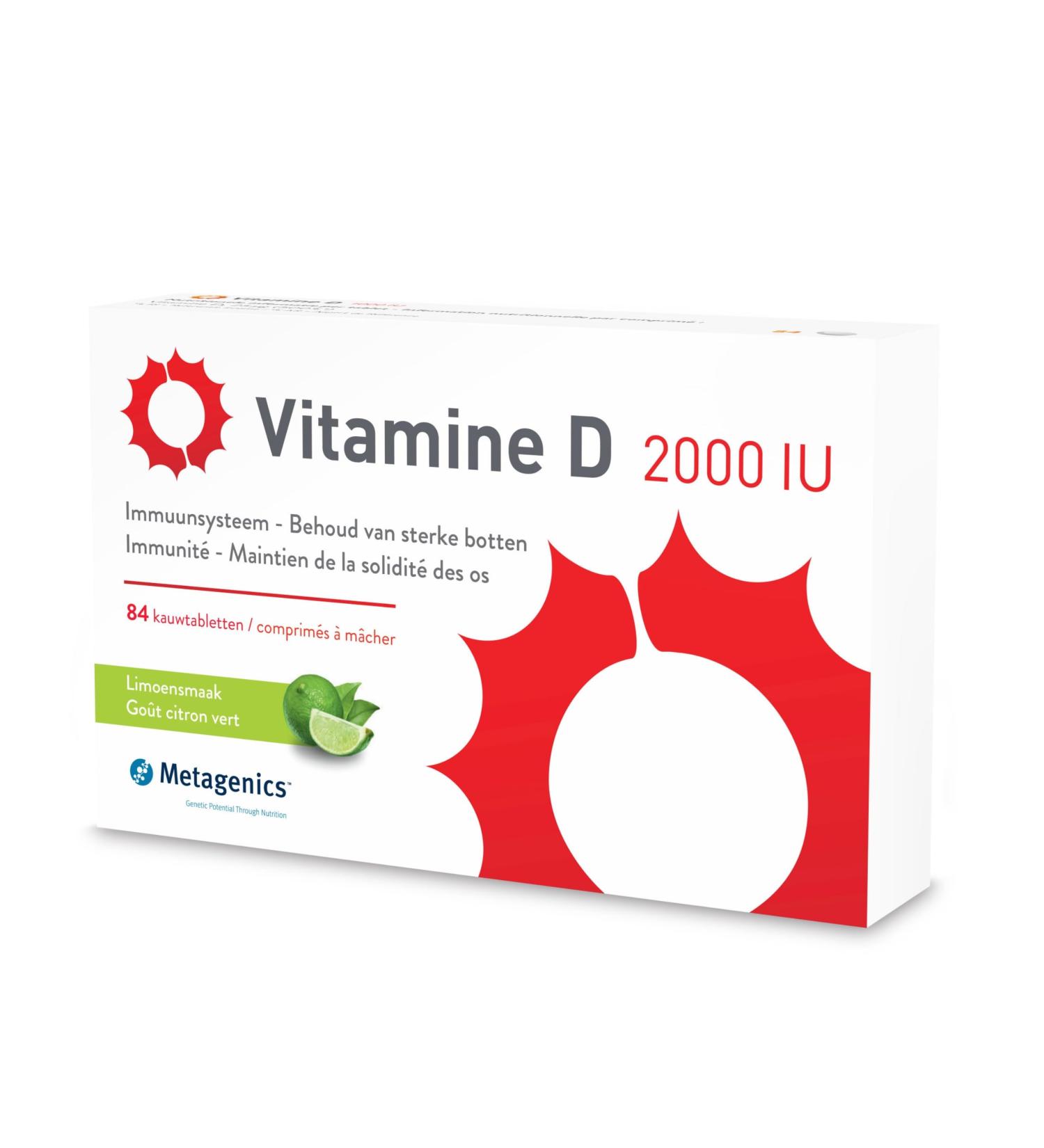Metagenics Vitamin D 2000 IU - Immune System Support - Bone Health - Food Supplement - Lime Flavor - 3 Month Cure - 84 Chewable Tablets - Buy Online on GoSupps.com
