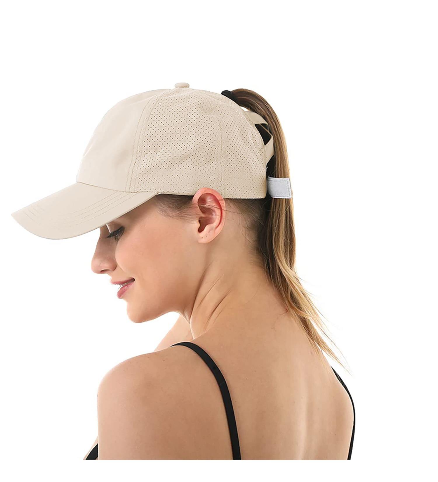 Adicloz Women's Ponytail Baseball Cap - Adjustable Summer Hat with Breathable Mesh for Running Golf & Camping - Khaki - Buy Online on GoSupps.com