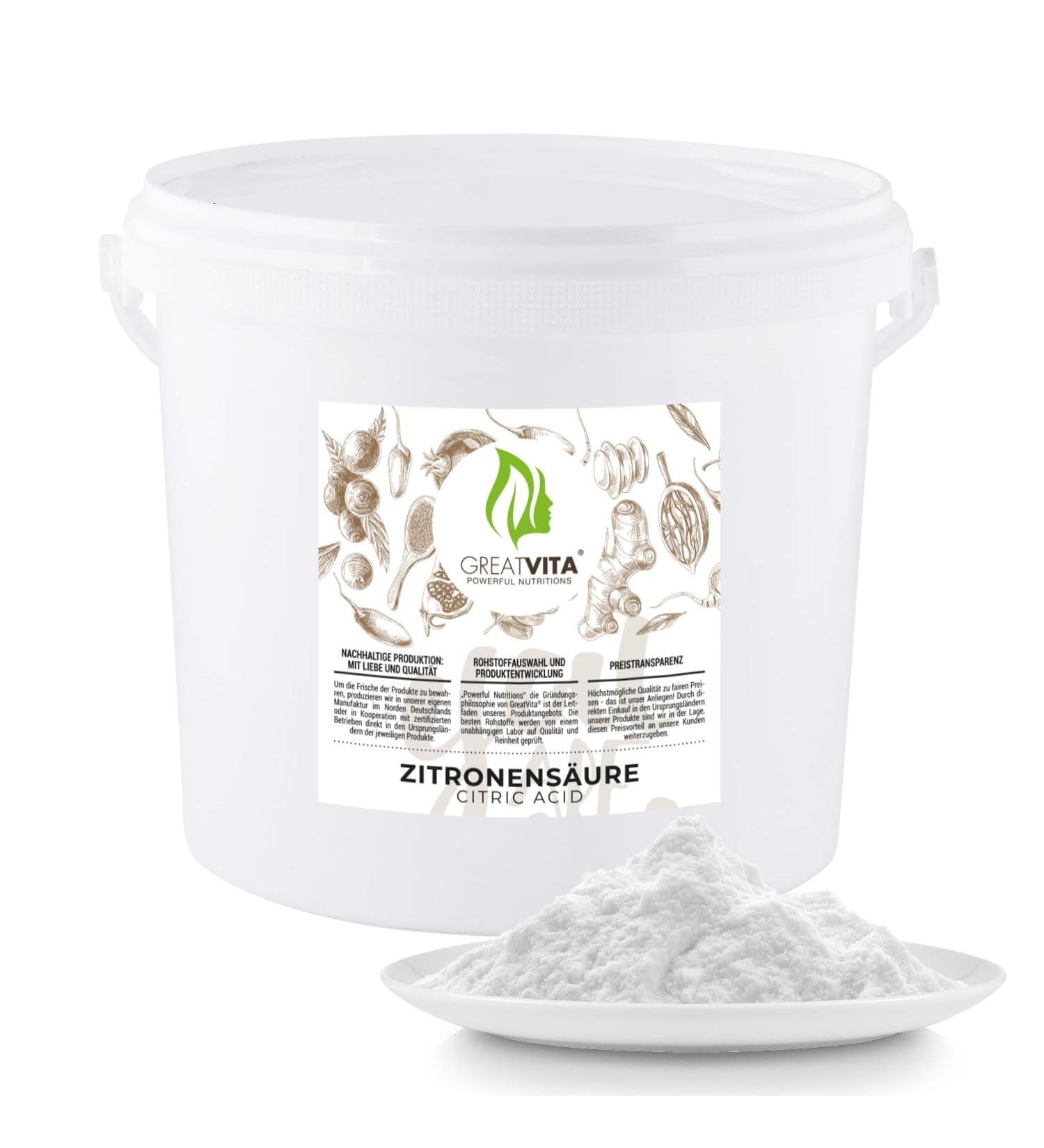 Greatvita Citric Acid Monohydrate Powder 5kg | Pure E330 Food Quality Acidic Agent for Descaling Cleaning Baking | 1 Pack - Ideal for Cooking - Buy Online on GoSupps.com