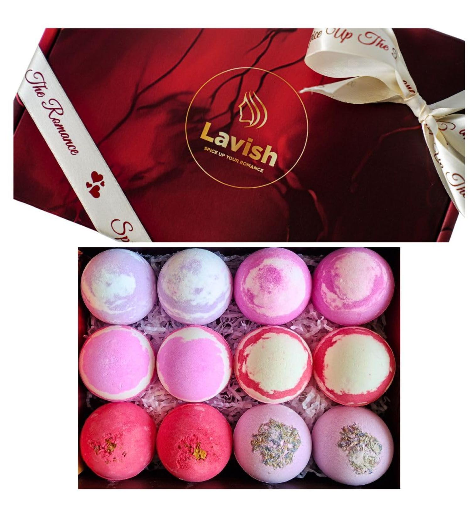 Romantic Luxury Lavish Bath Bomb Gift Set - 12 Handmade 120g Bath Bombs with Essential Oils & Natural Shea Butter Vegan Non-GMO Cruelty Free Aromatherapy with Mixed Colours - Buy Online on GoSupps.com