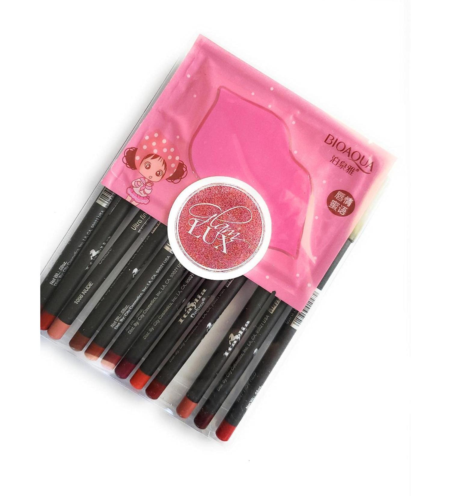 Glam Lux Italia Deluxe Ultra Fine Lip Liners Set of 12 Bundle with Hydrating Face Mask - Buy Online on GoSupps.com