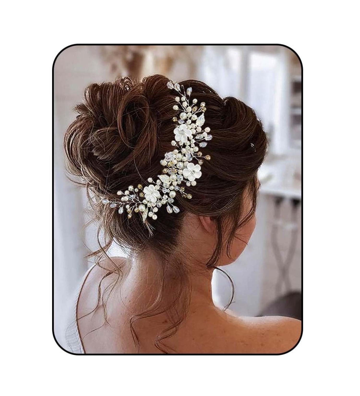 Unicra Flower Bride Wedding Hair Vine Silver Rhinestone Headband Headpiece Bridal Hair Accessories for Women and Bridesmaid - Buy Online on GoSupps.com