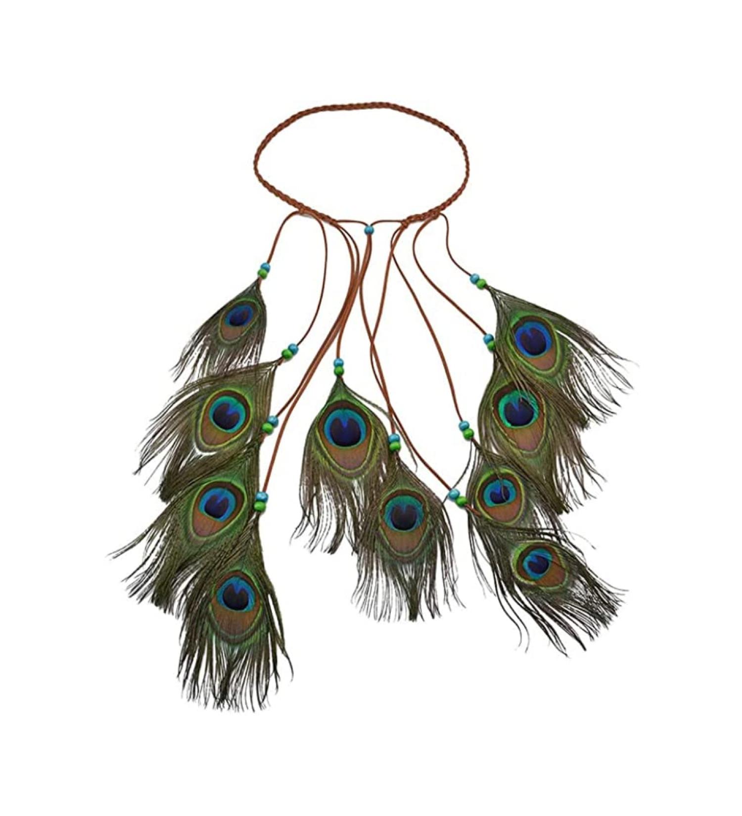 Girls Lady Peacock Feather Headband Hippie Headpiece Tribal Indian Fascinator Feather Hairband Headdress Hair Accessories - Buy Online on GoSupps.com