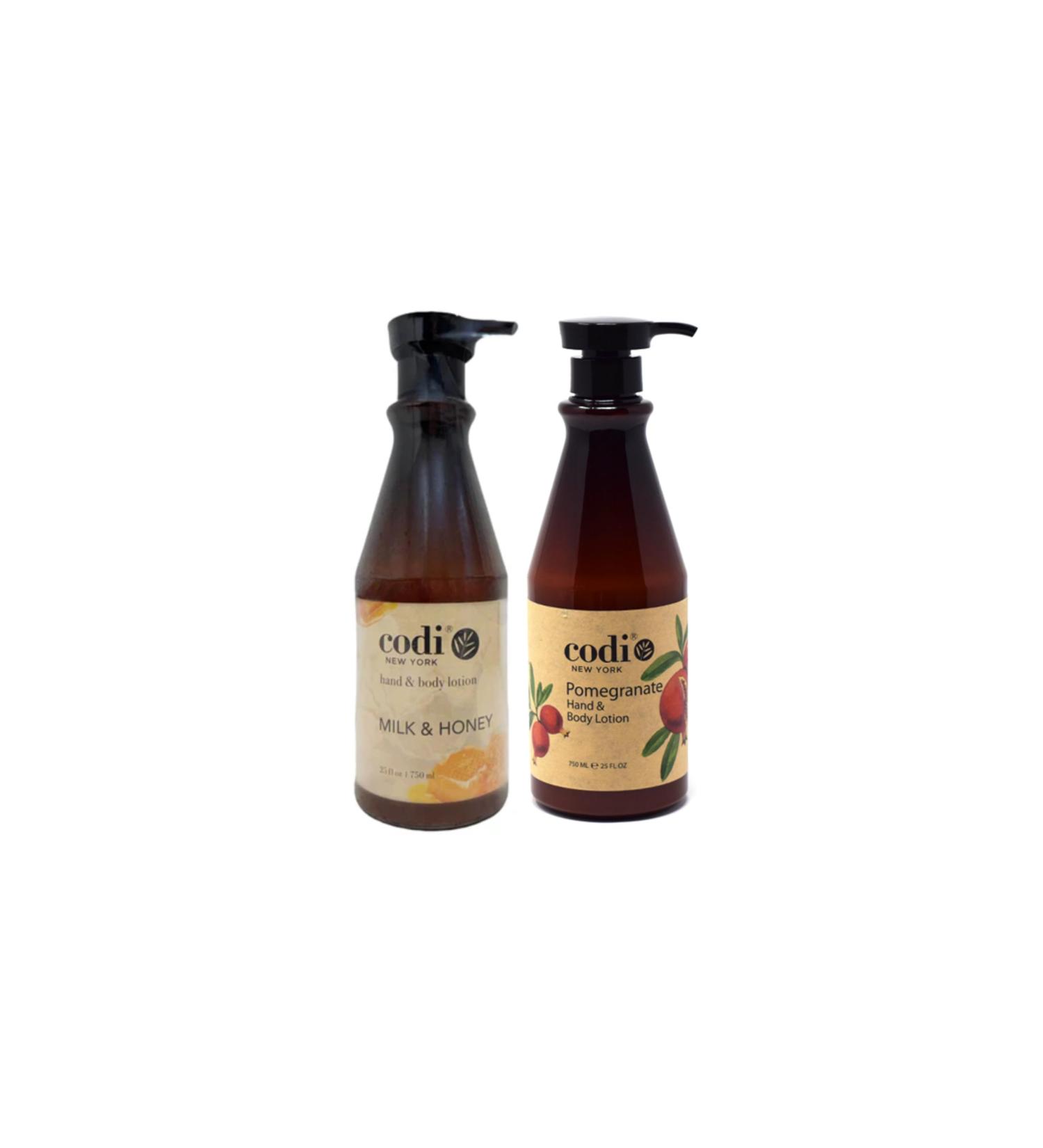 CodiNCodi Hand & Body Lotion Milk and Honey & Pomegranate 750 ml (25 Fl Oz 1 each) Professional Size Moisturizer with Natural Extracts Hydrating Non-Greasy Formula for All Skin Types