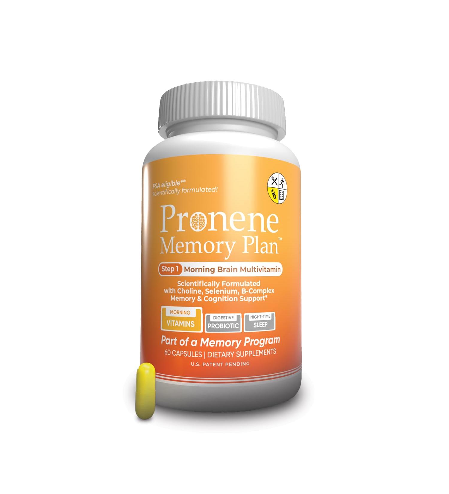 PRONENE Memory Plan (60 ct) Morning Brain Multivitamin | Nootropic Supplement w/Choline, Selenium, Resveratrol, D, & B Vitamins | Advanced nutrients Support Brain, Immunity & Memory. - Buy Online on GoSupps.com