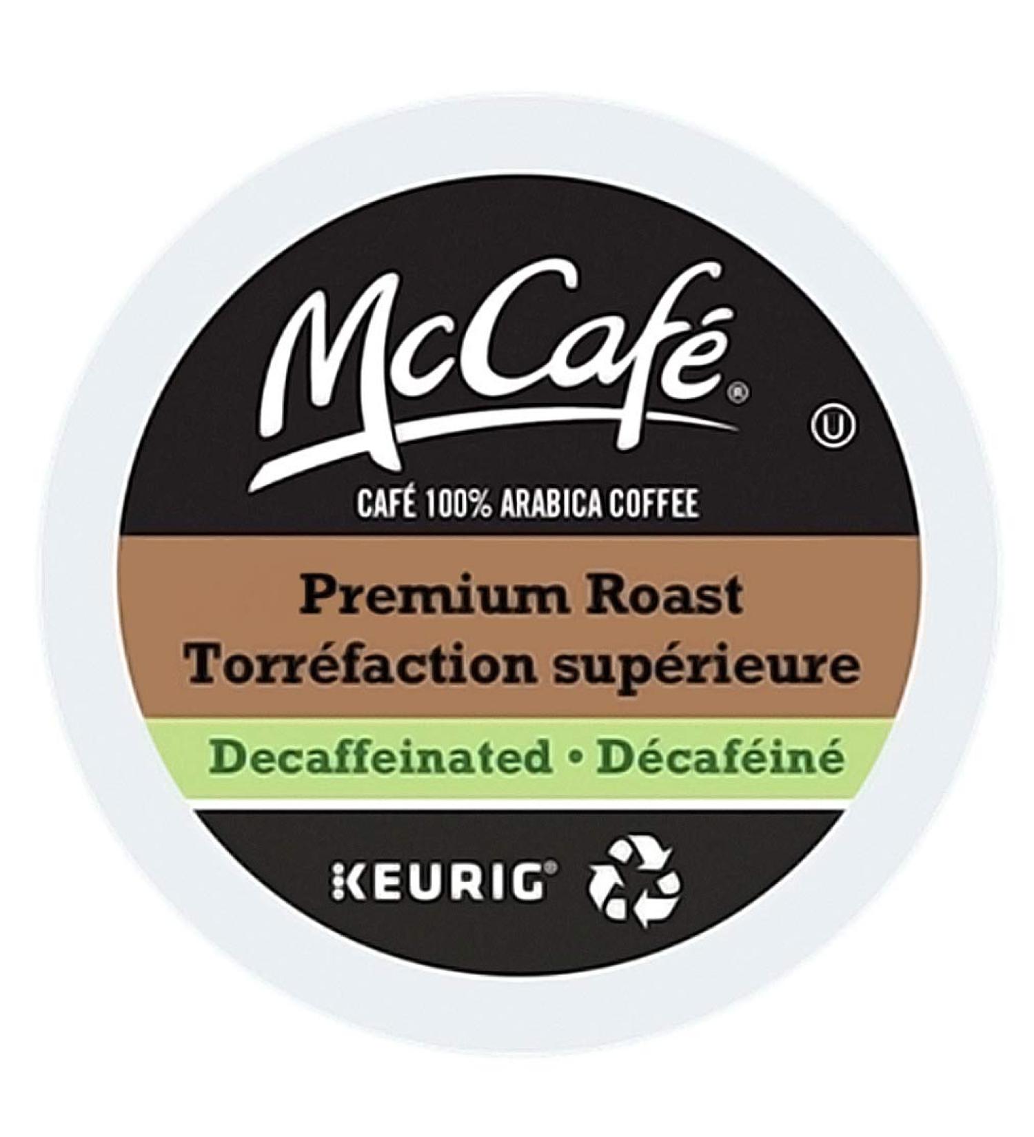 McCafe Mccaf Decaffeinated Premium Roast Medium Dark Single Serve Keurig Certified Recyclable K-Cup Pods for Keurig Brewers 30 Count 96 Count
