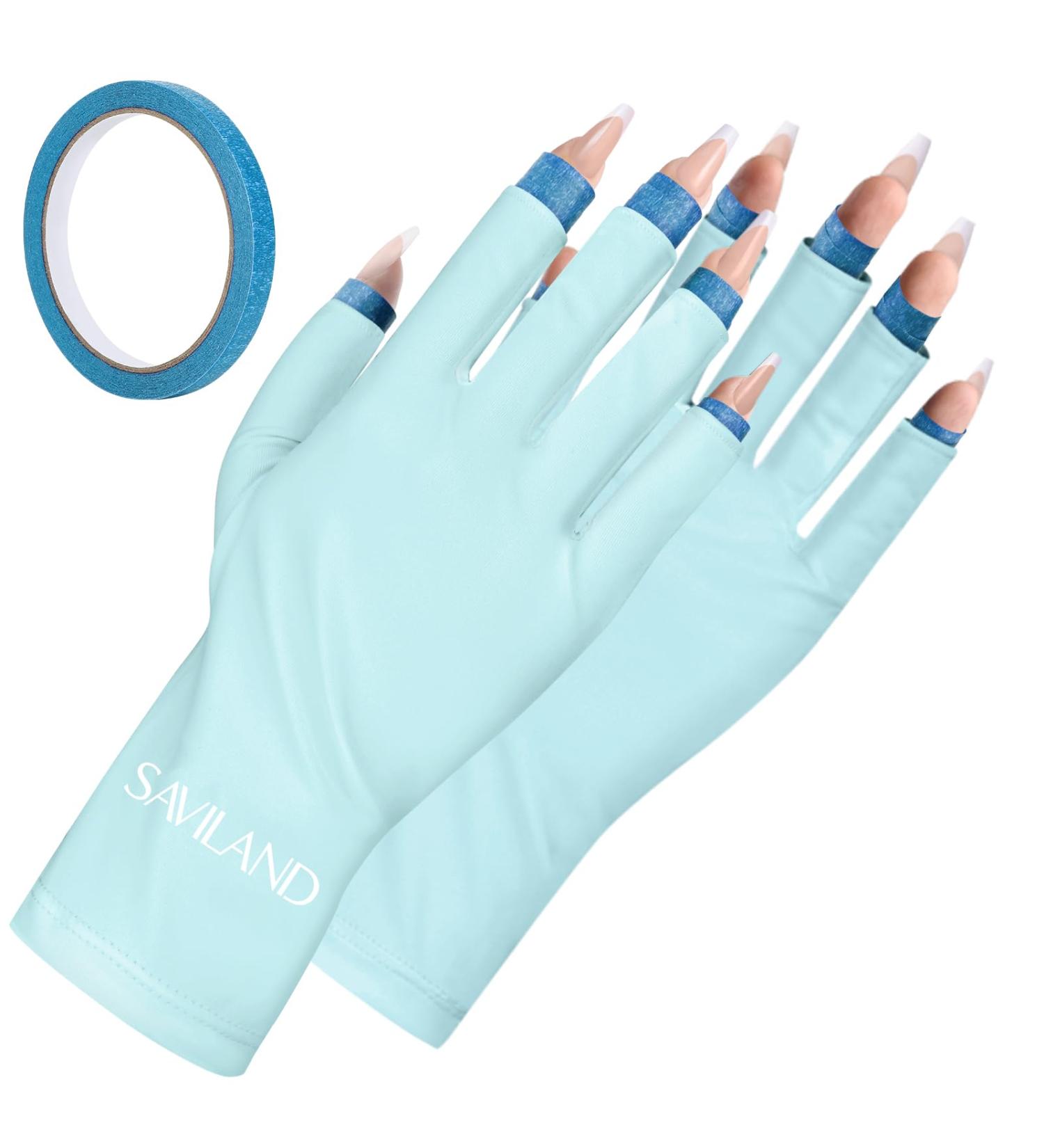 Saviland UV Gloves for Gel Nails - UPF200+ UV Nail Gloves with UV Tape, Finger Gloves for Nail Light Curing and Skin Care - Blue (Gift for Women) - Buy Online on GoSupps.com