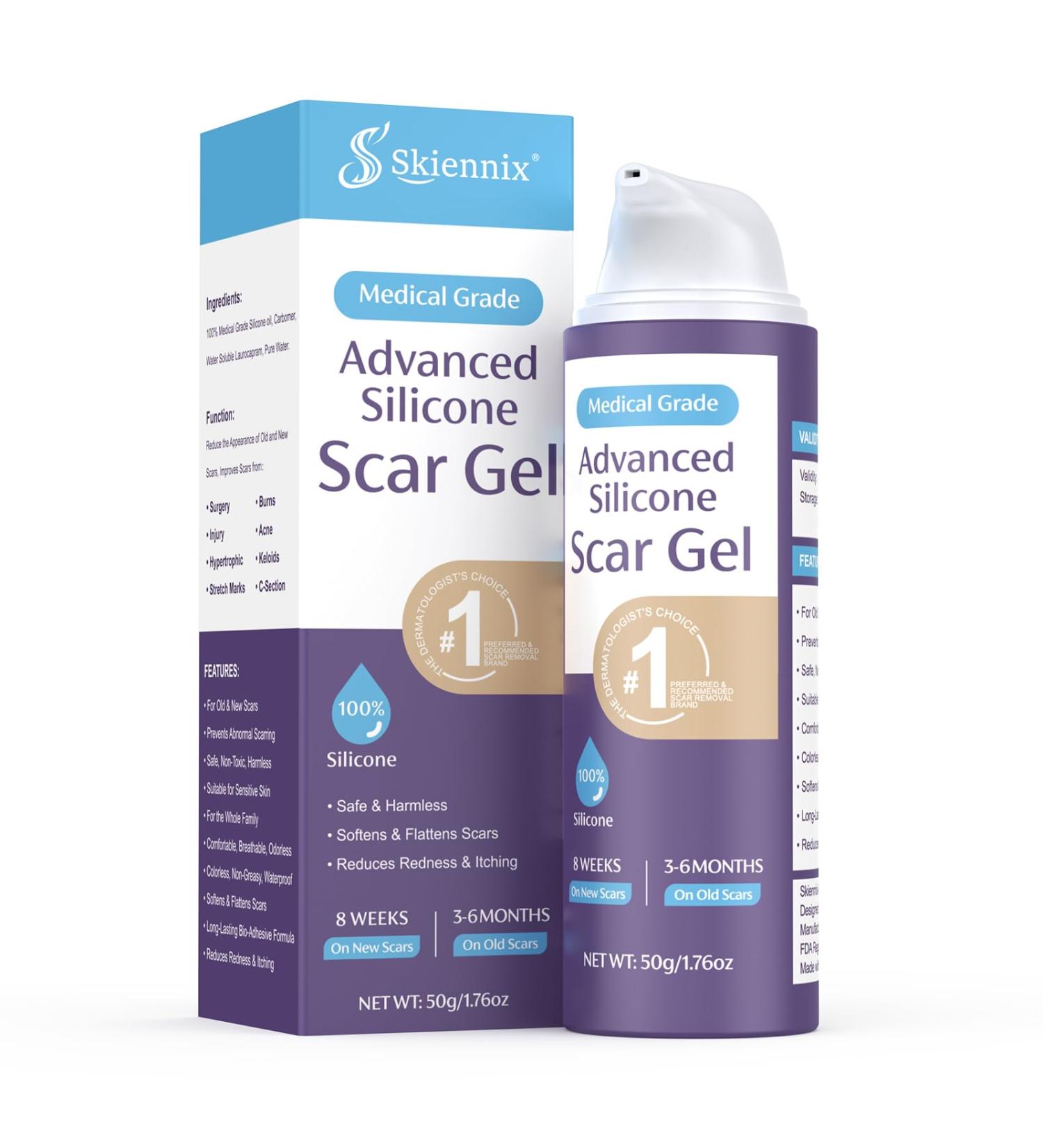 Skiennix 50g/1.76oz Advanced Scar Cream Gel - Medical Grade Silicone for Surgical Scars, Stretch Marks, Acne, Burns & Keloids - Effective Treatment for Old & New Scars - Buy Online on GoSupps.com