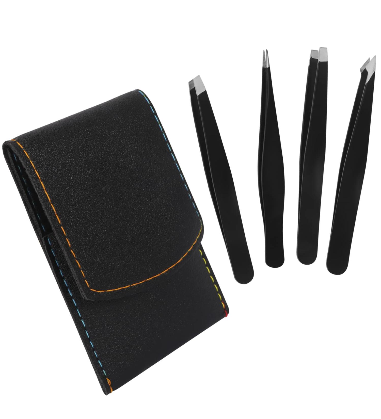 Classycoo Professional Eyebrow Tweezers Set - 4Pcs Stainless Steel Precision Kit for Eyebrows, Facial Hair, Ingrown Hair & Splinter Removal - Black - Buy Online on GoSupps.com