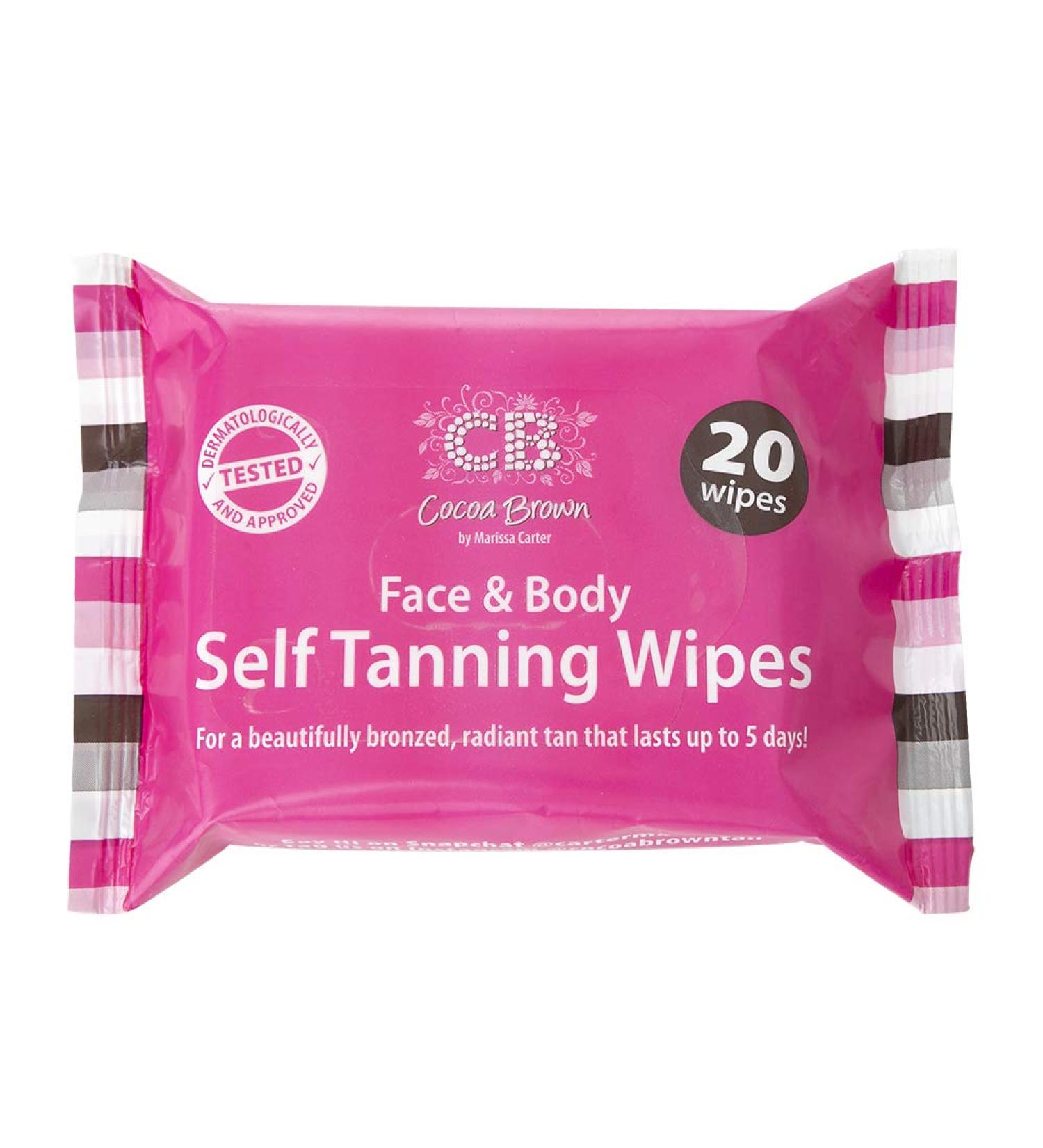 Cocoa Brown Self Tanning Wipes - Natural Looking Sunless Tanner for Face & Body | 20 Long-Lasting Tanning Wipes - International Shipping Available - Buy Online on GoSupps.com