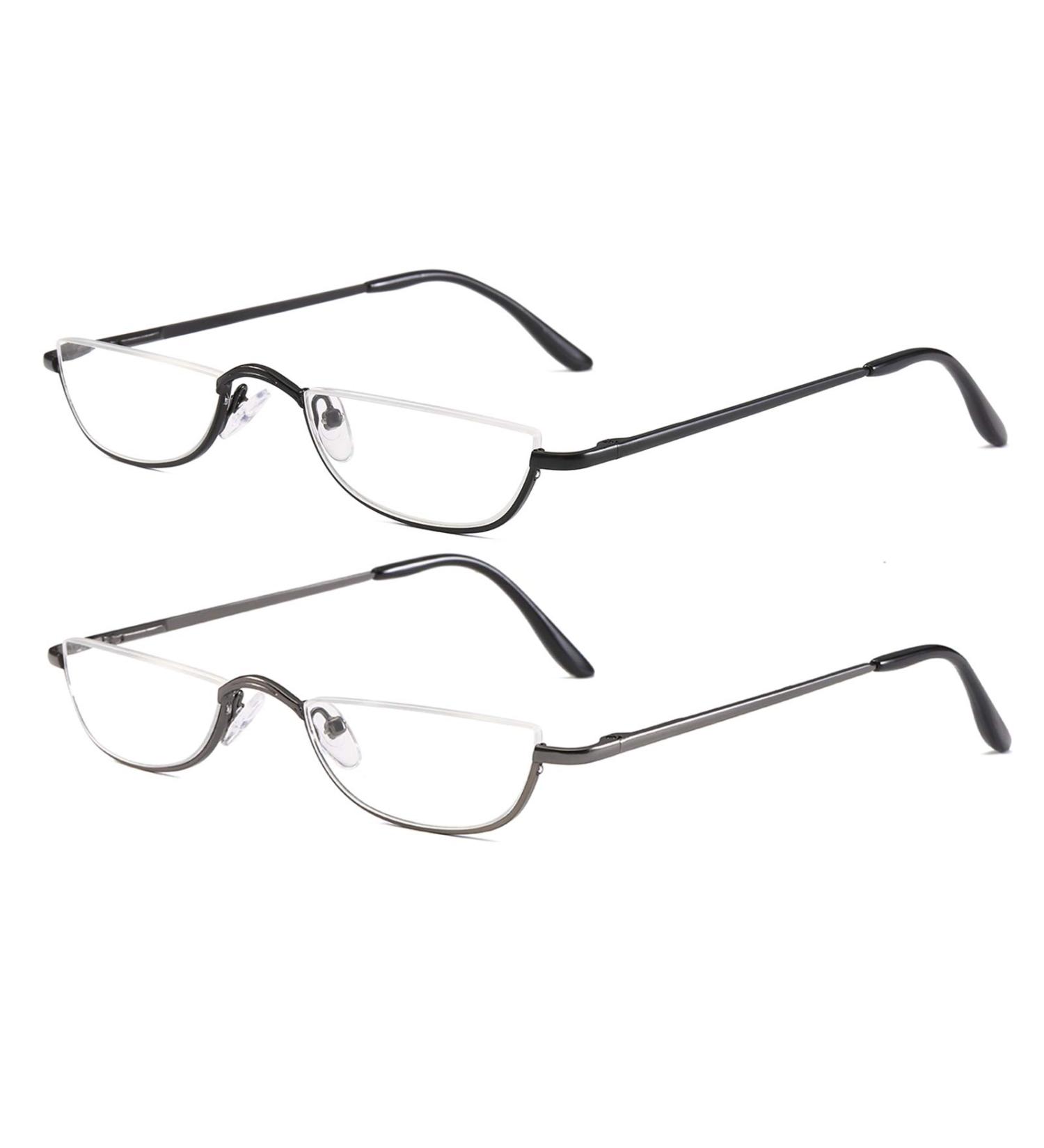 Shop Half Frame Reading Glasses - Stylish Half Moon Readers with Spring Hinges for Men & Women - 2.50x (Gray & Black) | 2 PCS in Pouch - Buy Online on GoSupps.com