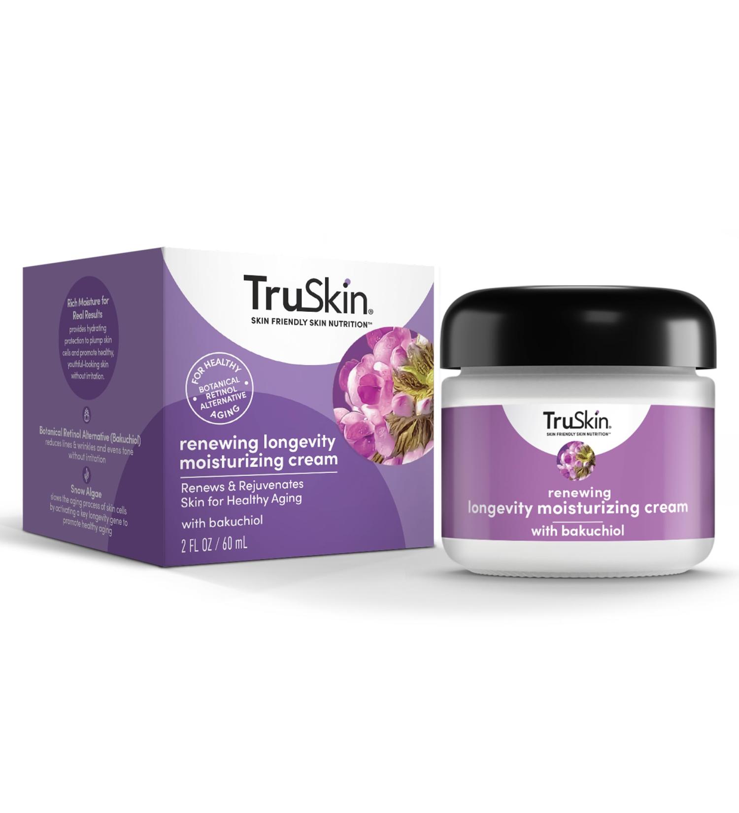 TruSkin Longevity Moisturizing Cream - Anti-Aging Face Moisturizer with Bakuchiol & Snow Algae - Healthy Aging Skin Care - 2 fl oz - International Shipping Available - Buy Online on GoSupps.com