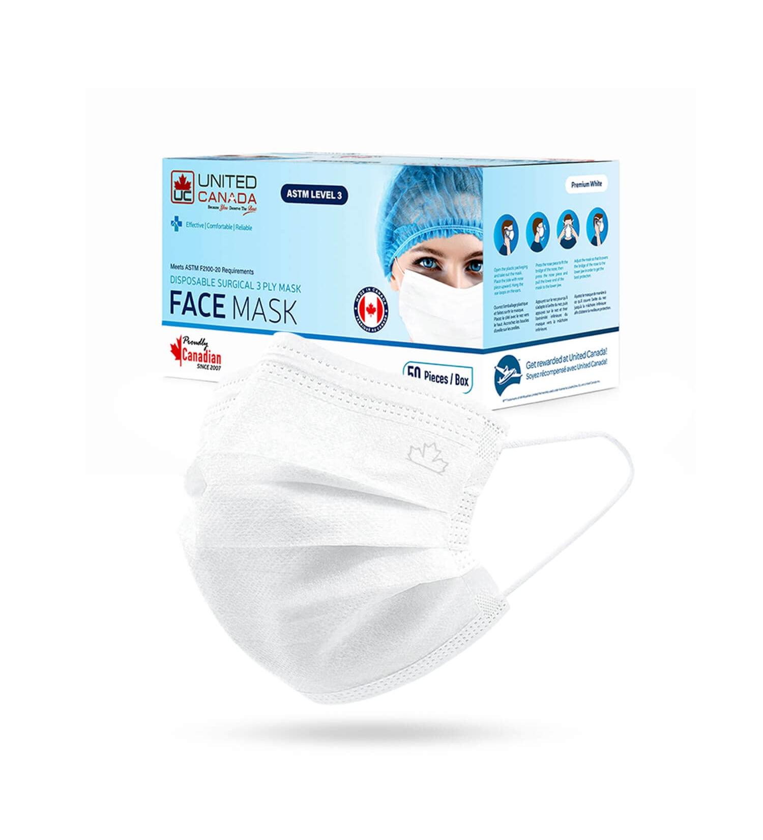 United Canada - ASTM Level 3 Disposable Medical Mask Premium White - MADE IN CANADA L3 Face Mask | Masques M dicaux Jetable 50 Count (Pack of 4) - Buy Online on GoSupps.com