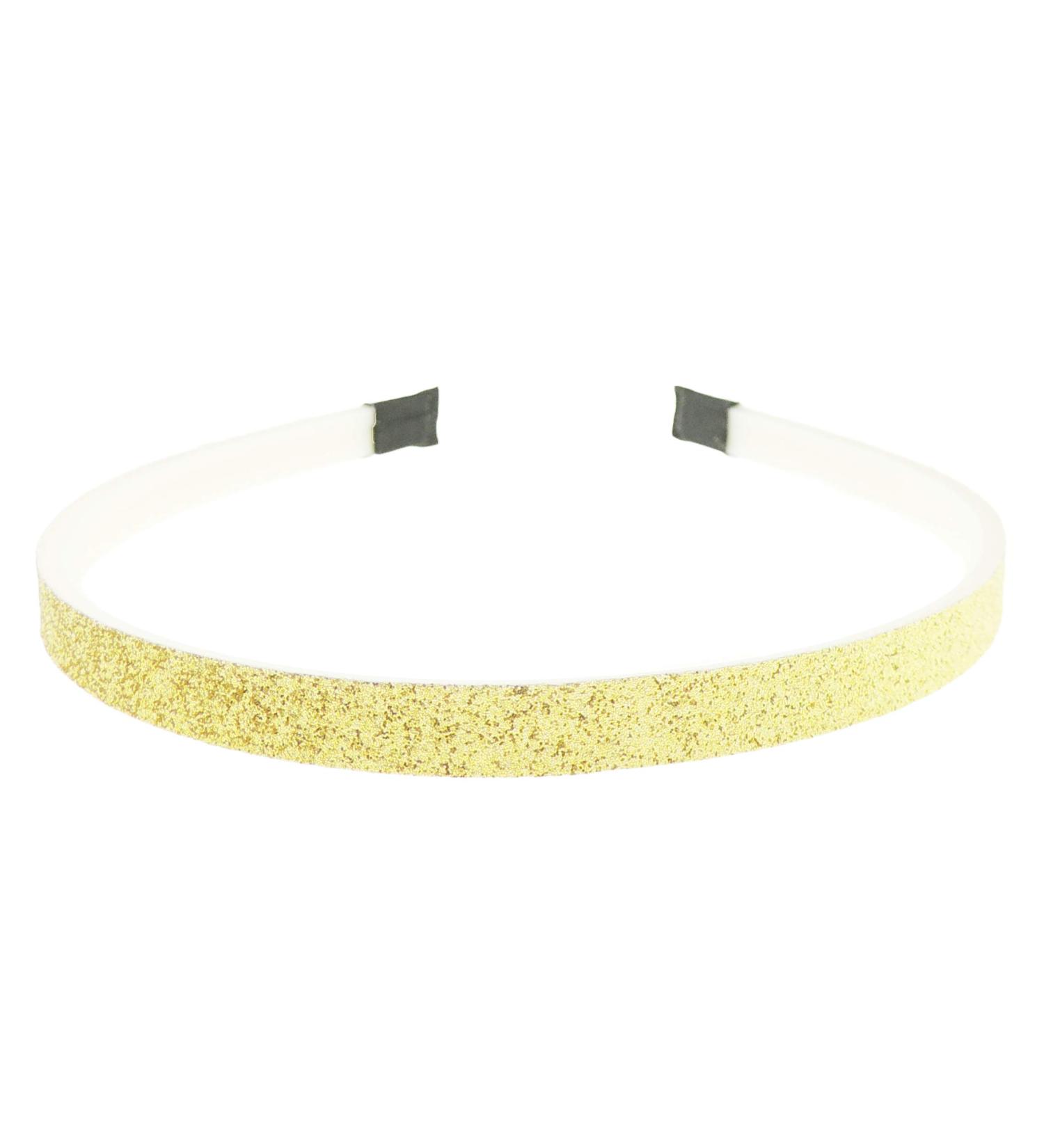 Girls Glitter Party Wedding Ribbon 1cm Covered White Headband Alice Band (Gold)