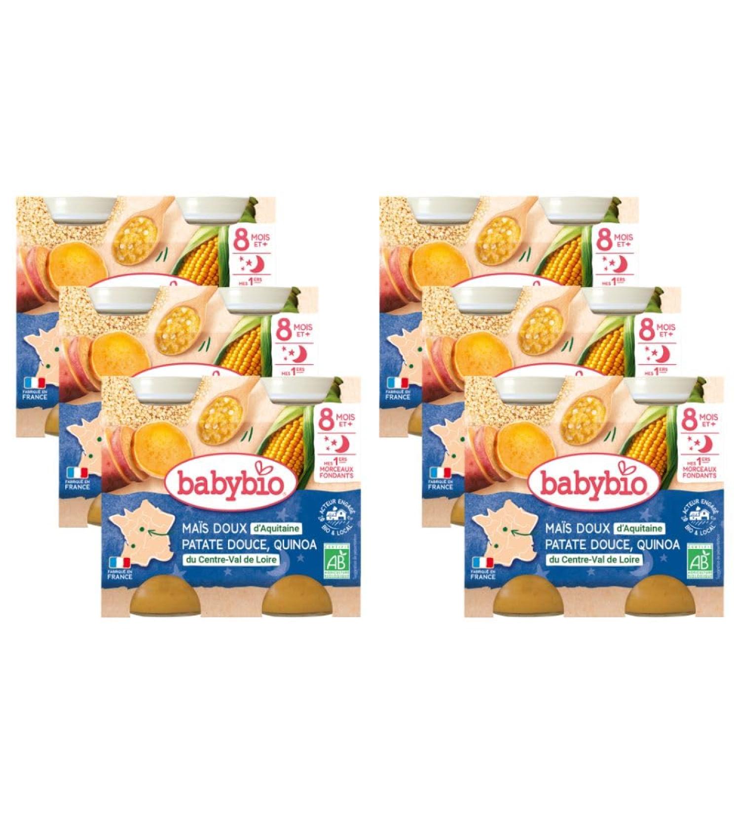 Babybio Petit pots - Bonne Nuit Corn Sweet Potato Quinoa with pieces - Organic - 8+ months - 2x200g - Pack of 6