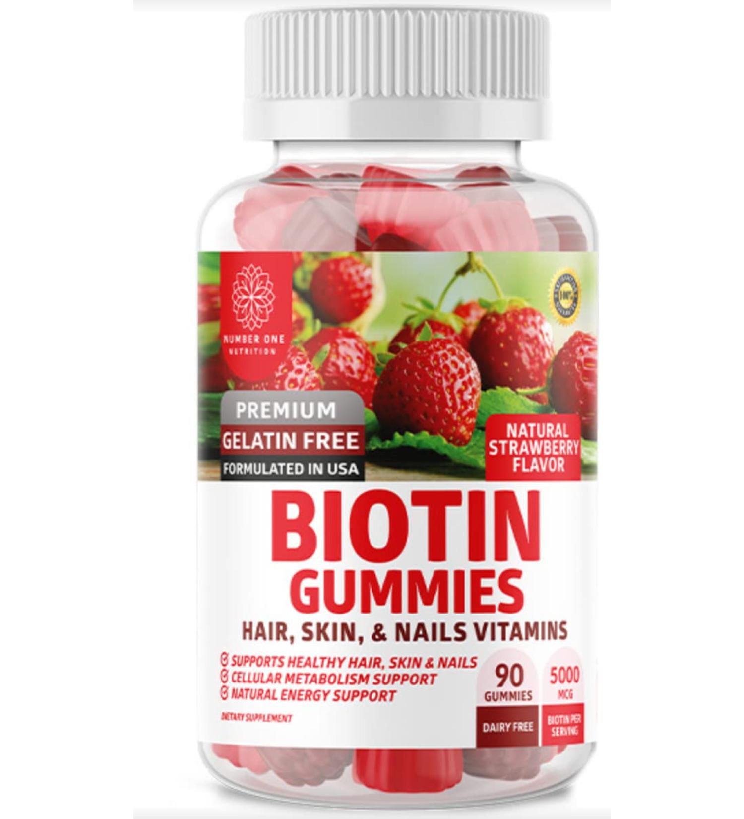 Number One Nutrition N1N Premium Biotin Gummies 5000mcg - 90 High Potency Vegan Gummies for Hair, Skin, and Nails - Adults & Kids - Non-GMO - Buy Online on GoSupps.com