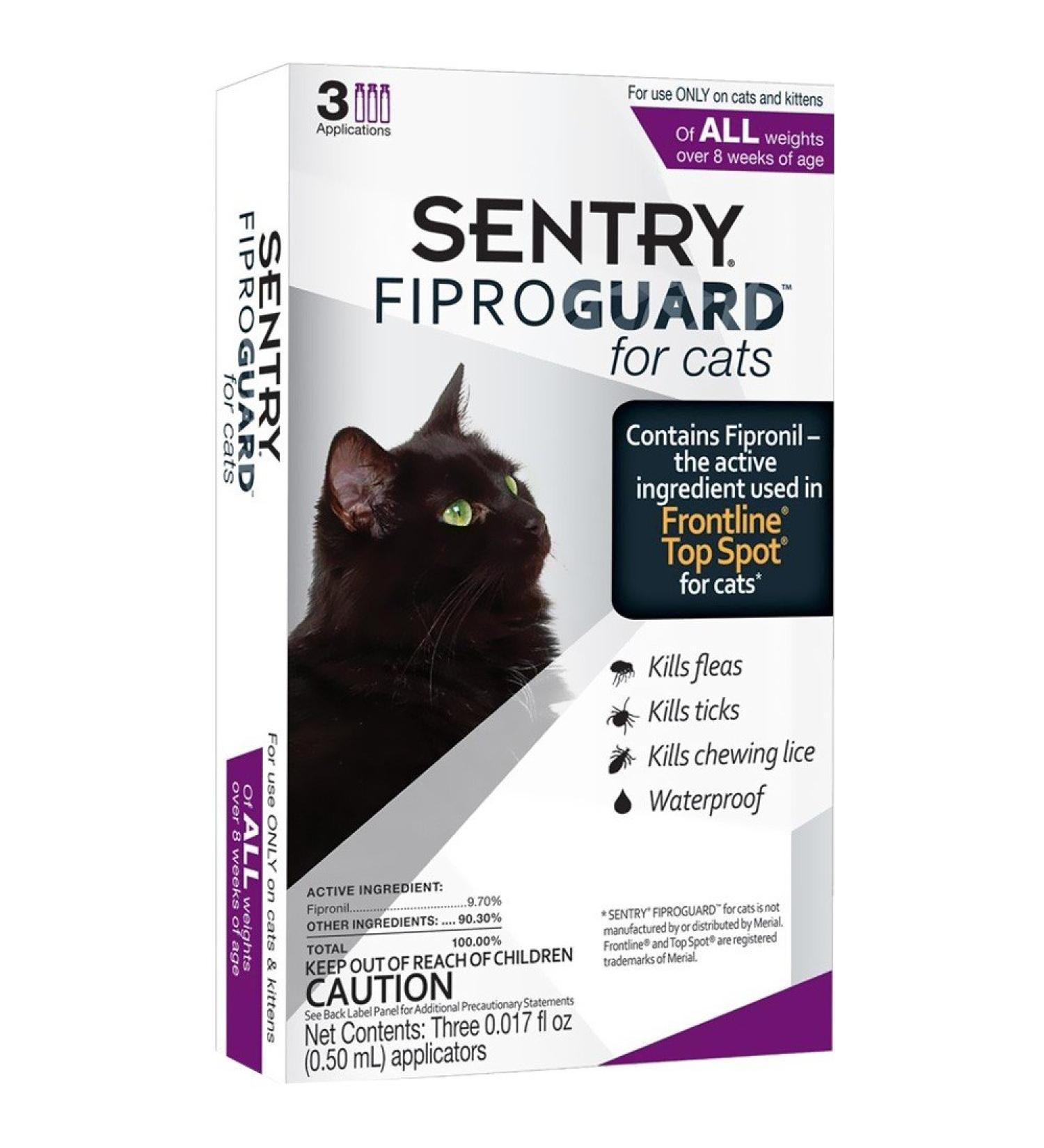 SENTRY Fiproguard for Cats, Flea and Tick Prevention for Cats (1.5 Pounds and Over), Includes 3 Month Supply of Topical Flea Treatments
