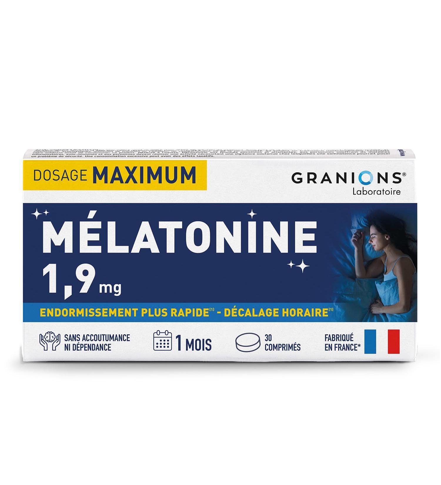 GRANIONS Melatonine 1 9 mg - 30 comprim s -1 mois - Compl ment alimentaire sommeil - Endormissement plus rapide - Sans accoutumance - Melatonine comprim s - Jet Lag - Sans sucre - Fabriqu en France 30 unit (Lot de 1) - Buy Online on GoSupps.com