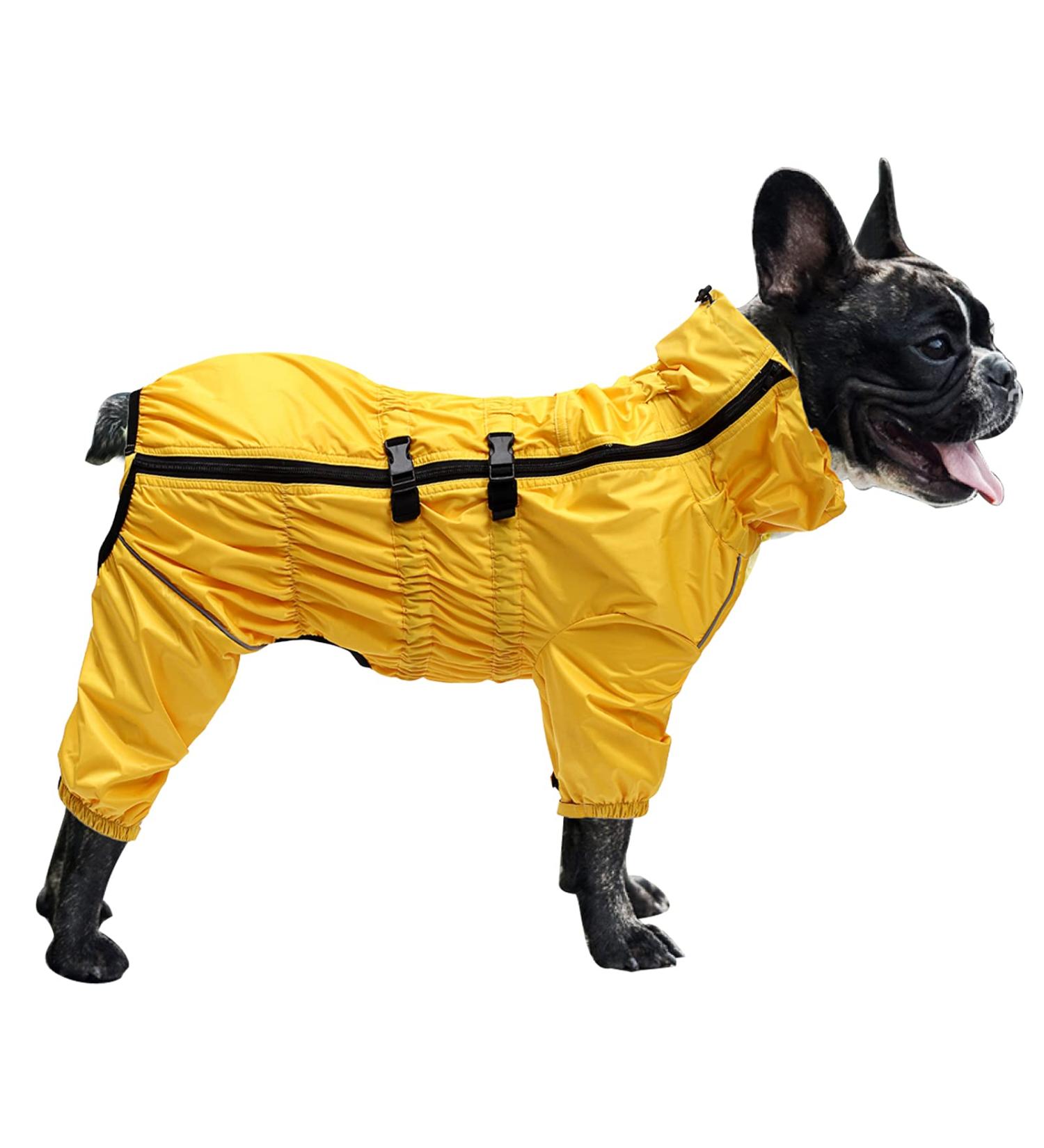 Minezi High Collar Waterproof Raincoat Set for Dogs - Reflective Strips & Zippers - Medium Yellow (Back Long: 37-40cm) - Ideal for All Breeds - Buy Online on GoSupps.com