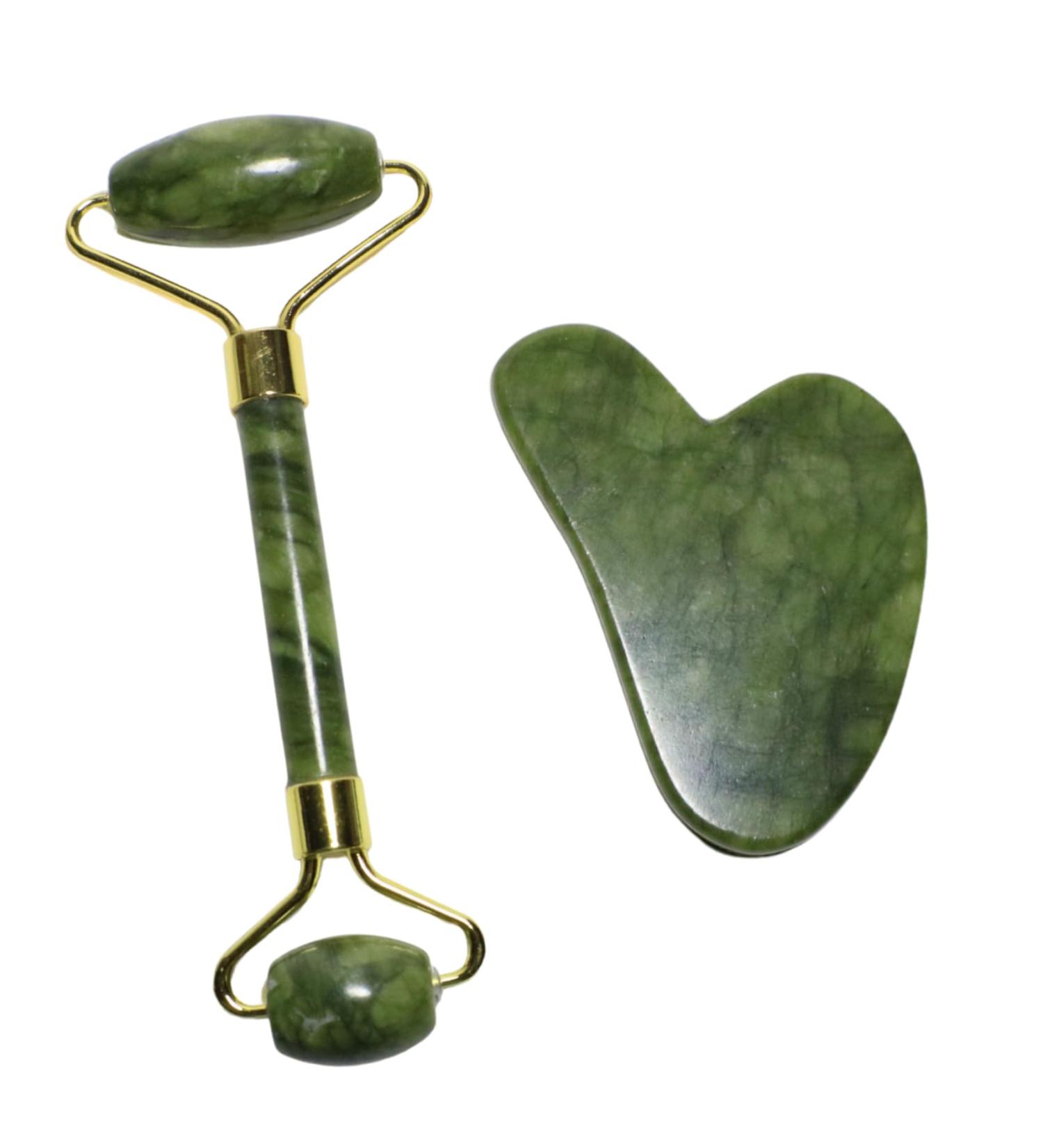 Jade Face Roller & Gua Sha Set - Ultimate Facial Massager for Skin Care | Perfect Gift for Self-Care Routine - Unisex Tool for Face Neck & Eyes - Buy Online on GoSupps.com