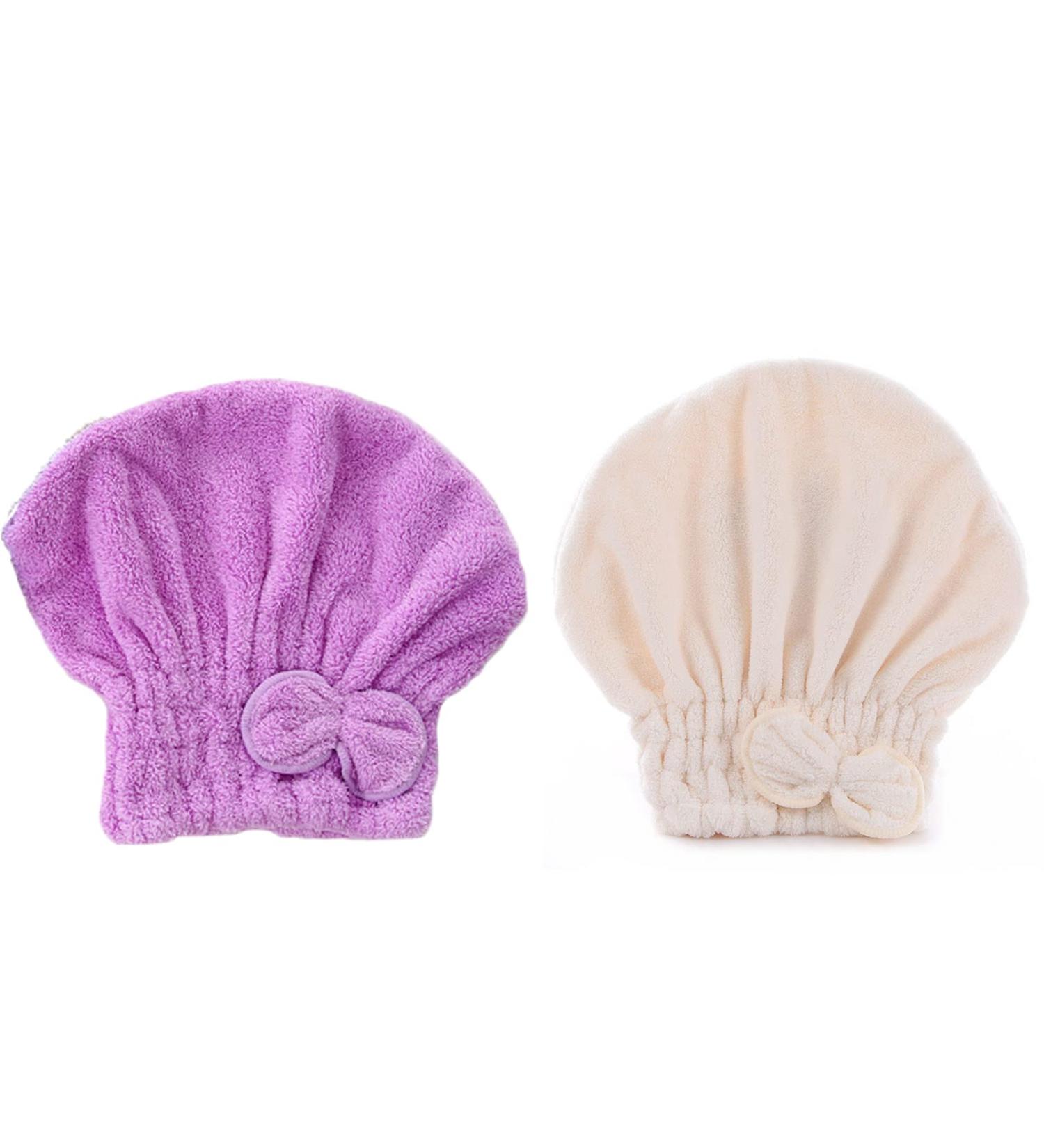 Kvoike Microfiber Hair Towel Covers - Set of 2: Bow Hair Towelettes for Fast Drying - Ideal Gift for Curly and Wet Hair Ladies - Buy Online on GoSupps.com