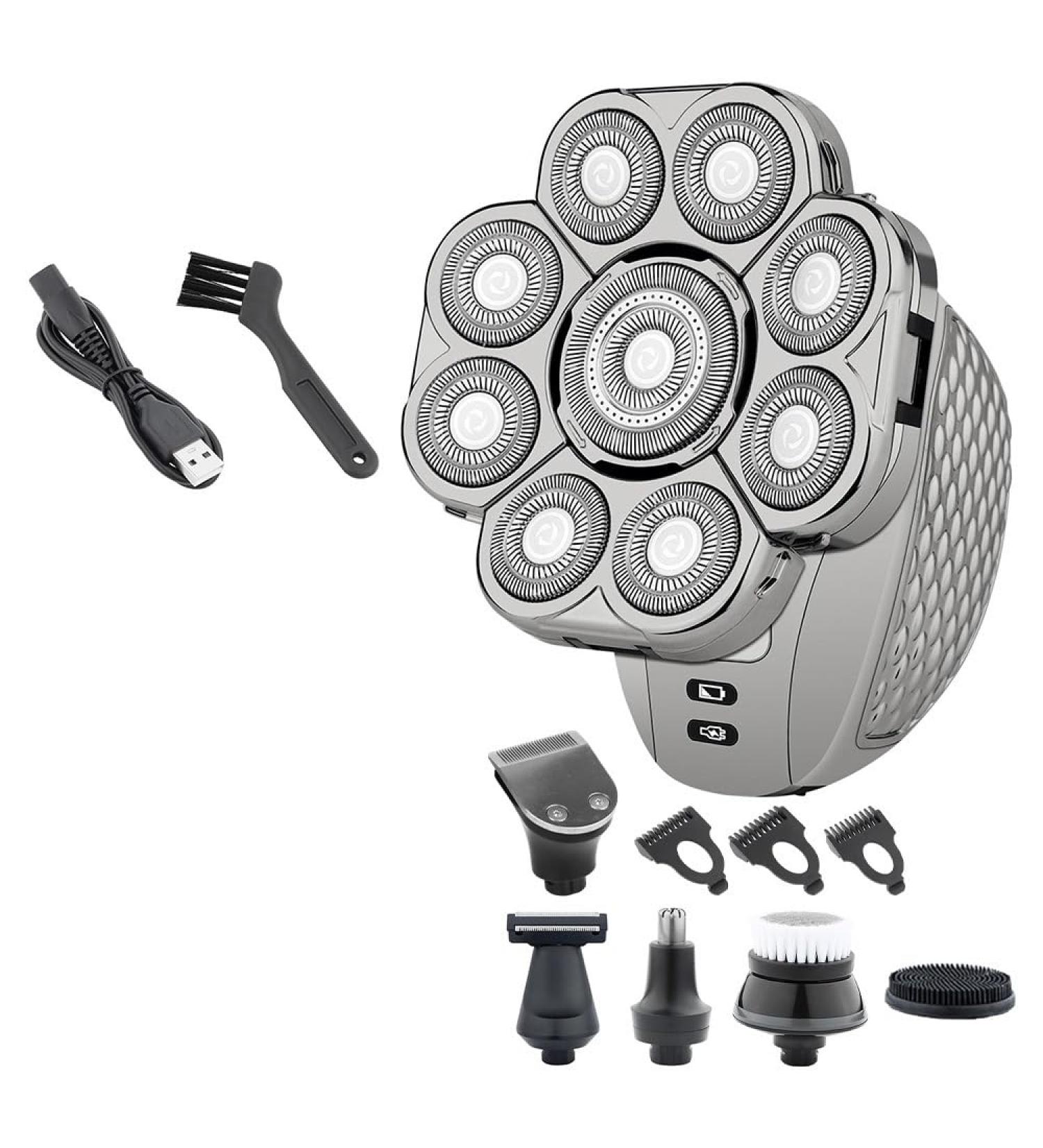 Buy 6-in-1 Electric Head Shaver for Bald Men - 9 Blades Beard & Nose Trimmer Rechargeable Razor - Buy Online on GoSupps.com