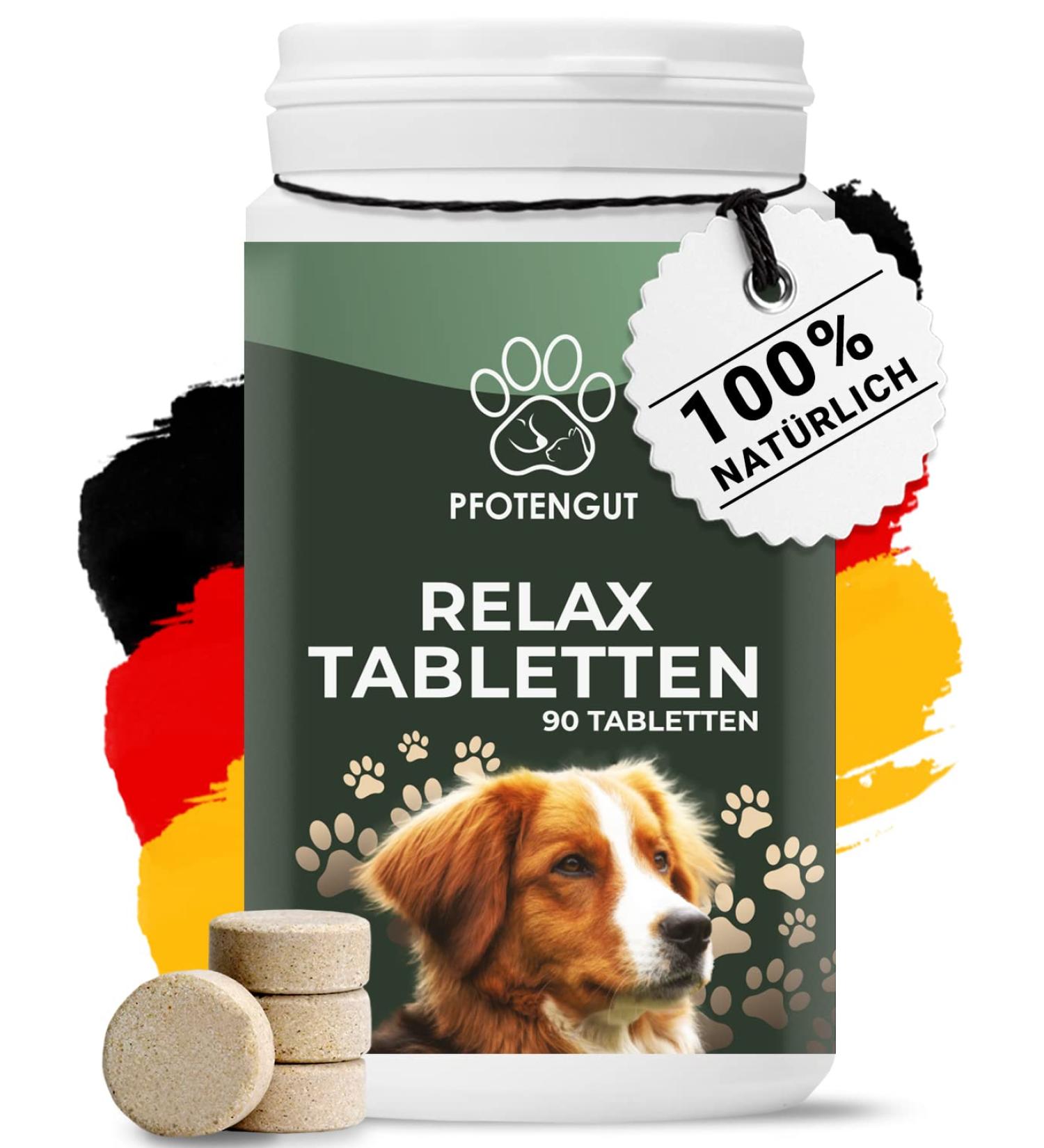 Pfotengut Relax Tablets 90 pcs - Natural Dog Sedative with Taigawurzel Valerian & Hemp Powder - Made in Germany - Improved 2023 Formula - Buy Online on GoSupps.com