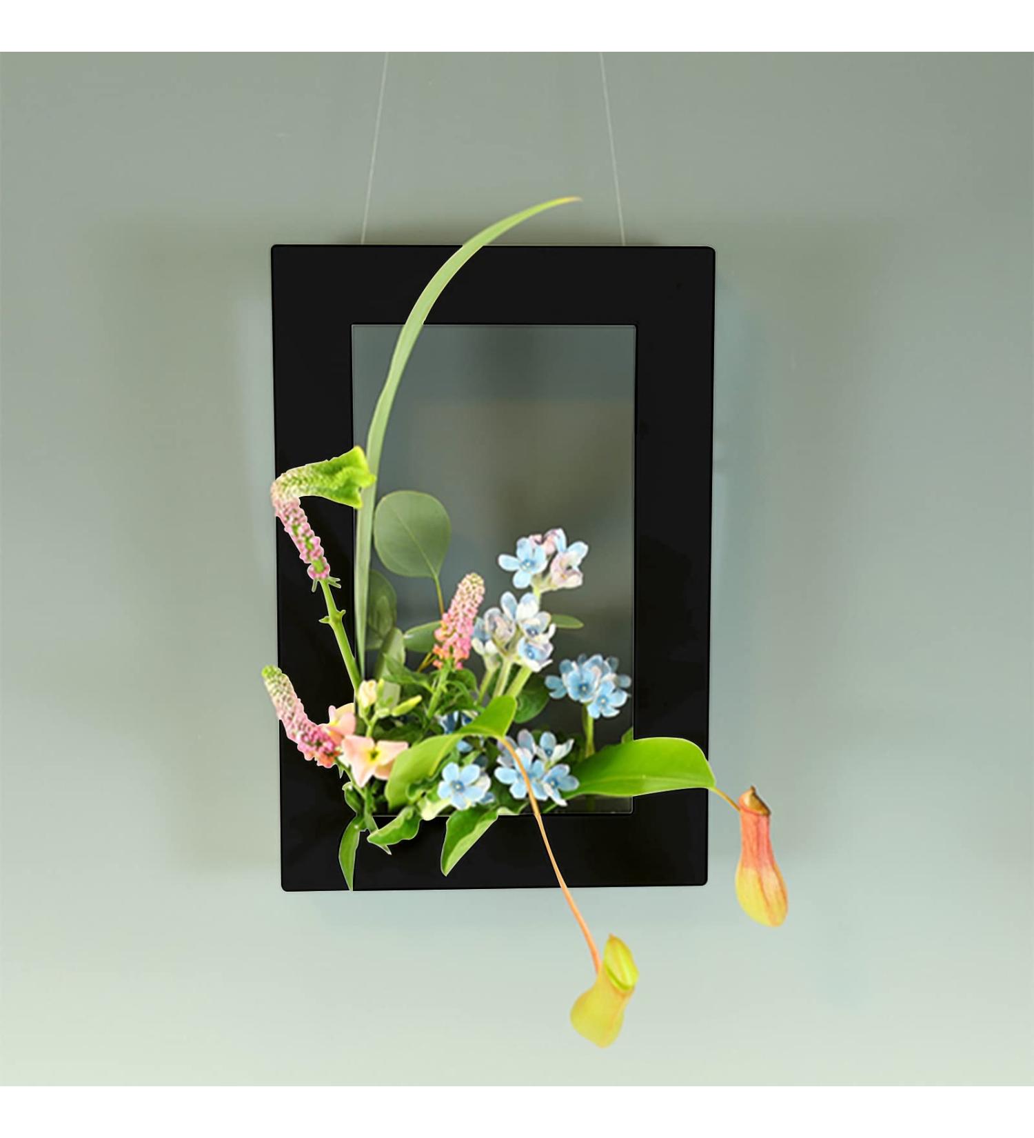 Floral Arranging Vase Set: Black Rectangle Photo Frame Shaped Plastic Ikebana Vases with Flower Frog - Ideal for Ikebana Floral Art Home Decor - Buy Online on GoSupps.com