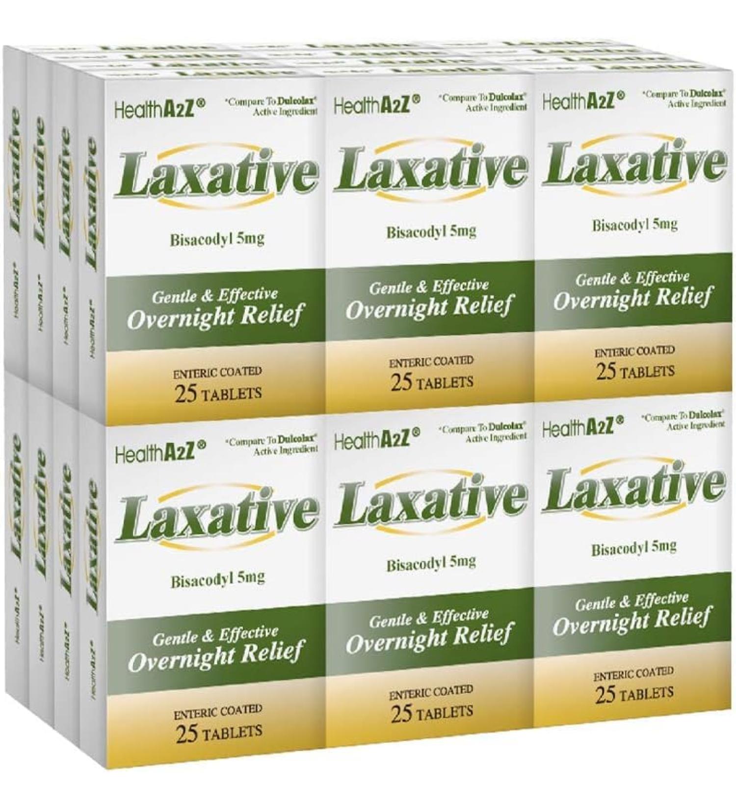 HealthA2Z Laxative | Bisacodyl 5mg | 24 Packs of 25 Tablets(600 Tablets Total) | Enteric Coated | Value Package - Buy Online on GoSupps.com