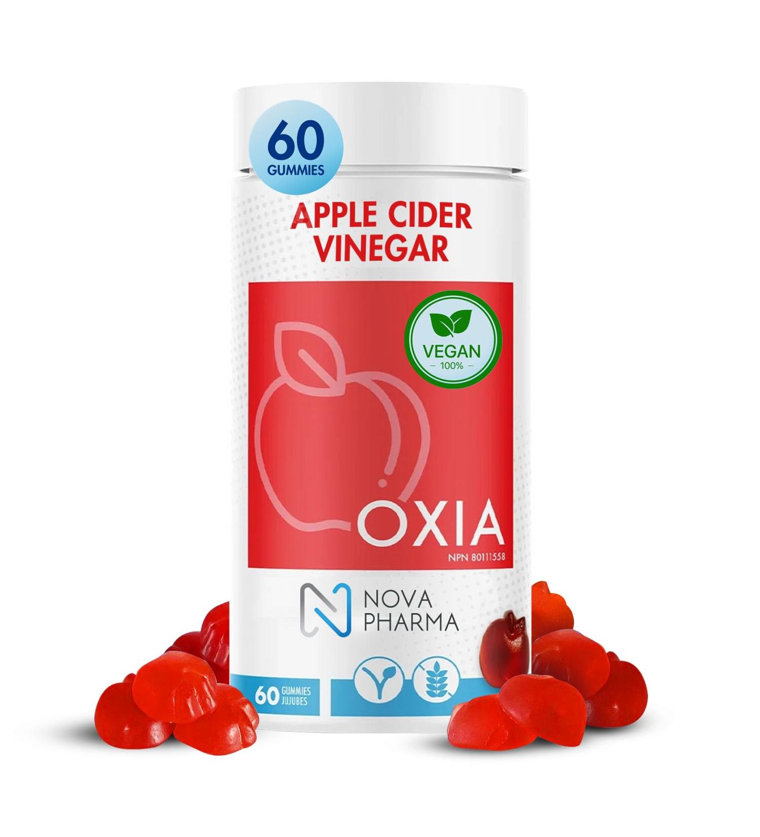 Nova Pharma Oxia Apple Cider Vinegar Gummies Vegan Gluten-Free Vitamin Relieves Stomachache Prevents Indigestion and Night Cramps Strengthens Hair & Boosts Skin Radiance - 60 Gummies - Buy Online on GoSupps.com