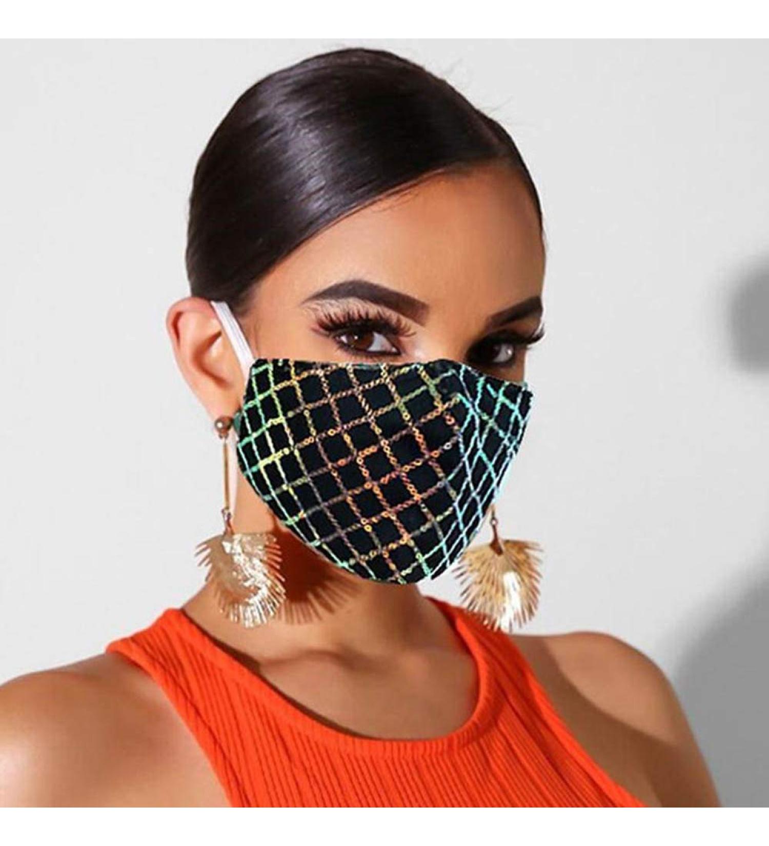 YienDoo Sparkly Sequin Mask - Orange Masquerade & Halloween Face Cover for Women & Girls - Buy Online on GoSupps.com